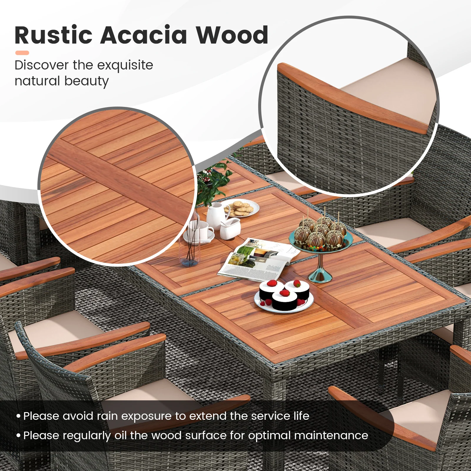 Tangkula 11 Pieces Patio Dining Set with 15 ft Double-Sided Patio LED Umbrella (Base Included) - Image 4