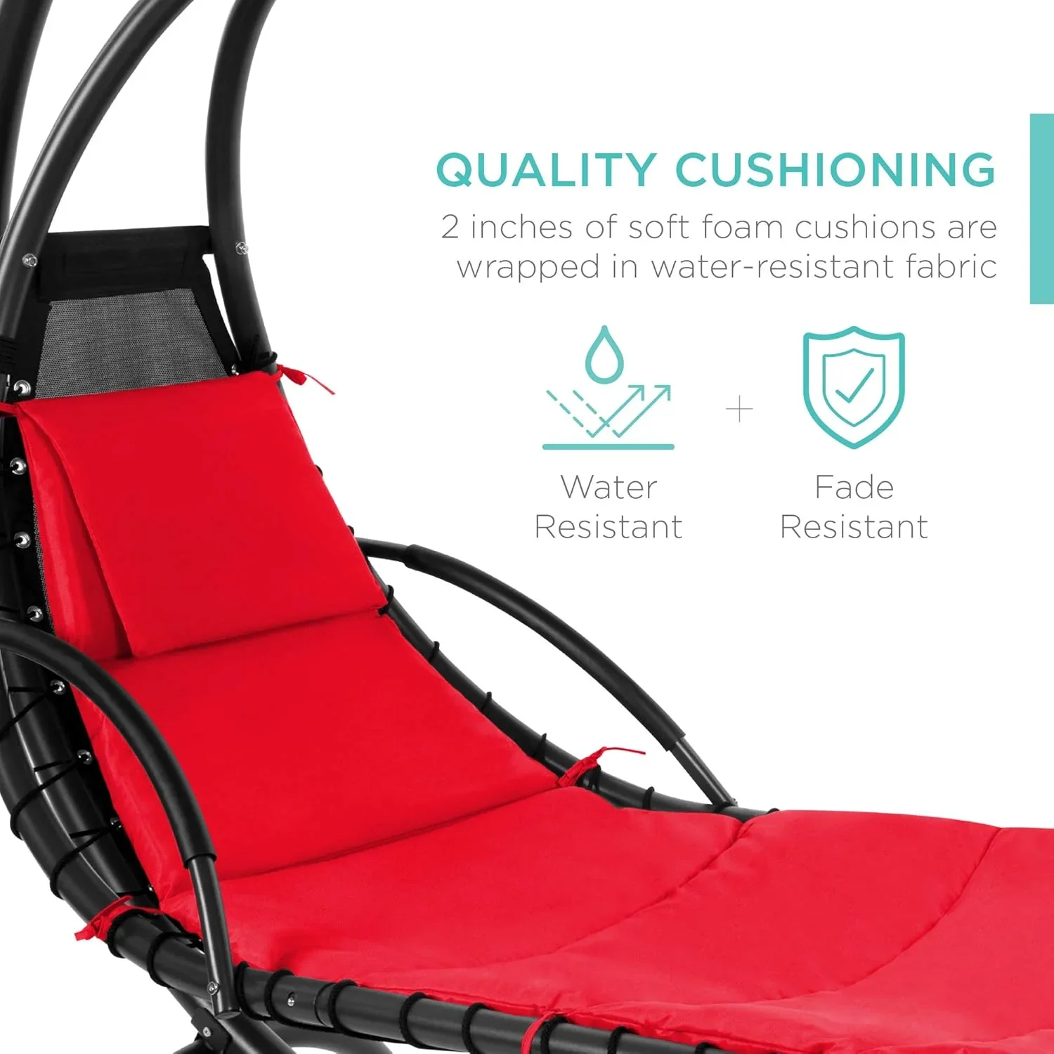 Best Choice Products Outdoor Hanging Curved Steel Chaise Lounge Chair Swing w/Built-in Pillow and Removable Canopy - Charcoal Gray - Image 92