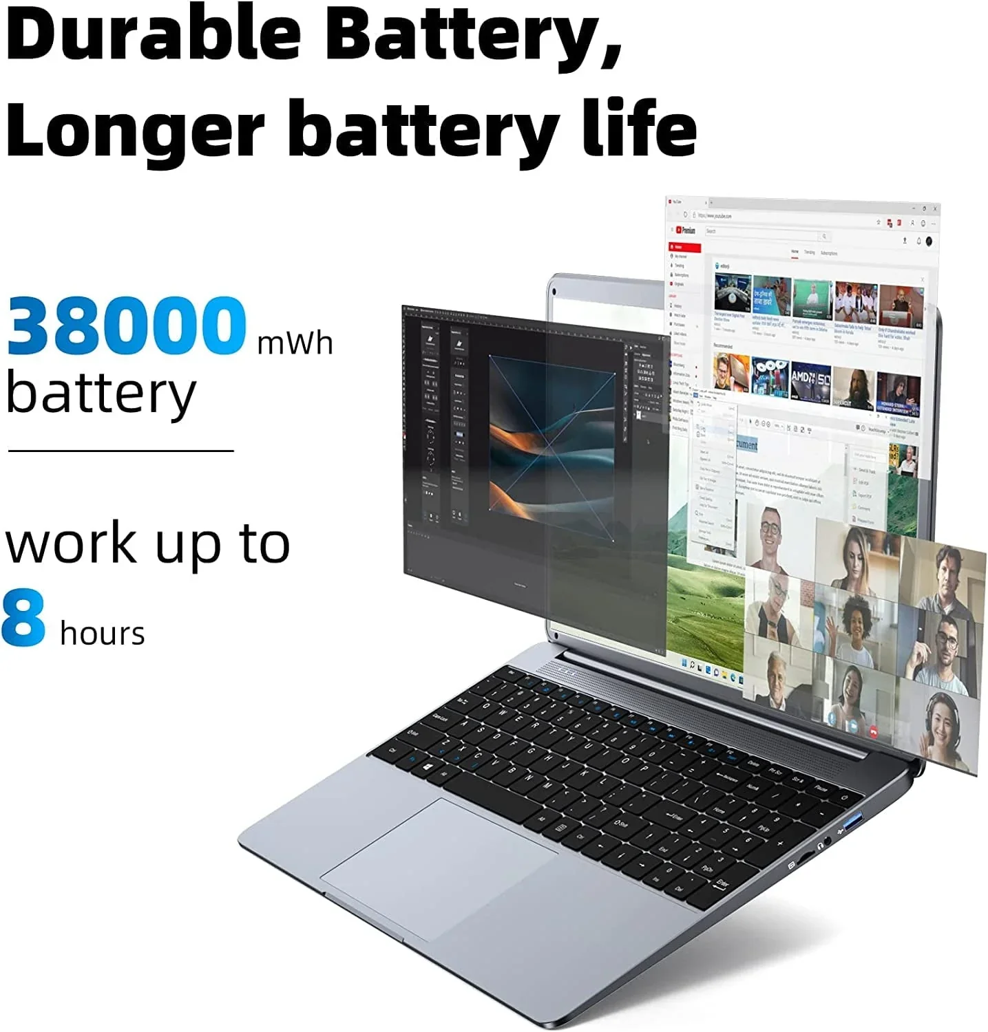 SGIN 15.6inch Laptop 12GB DDR4 512GB SSD Windows 11 with Intel Celeron N5095A Full HD 1920x1080 - Image 9