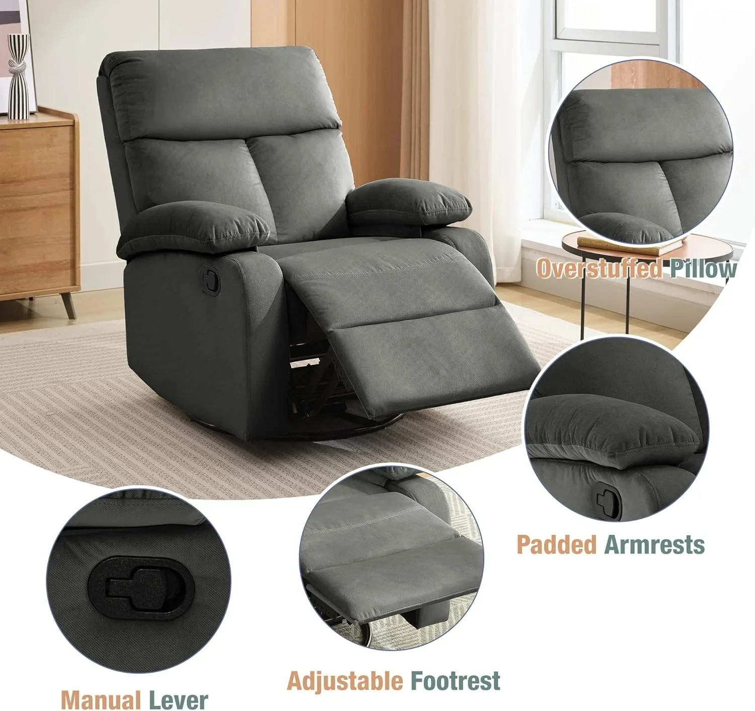 Small Swivel Rocker Recliner Chair for Compact Spaces - Image 12