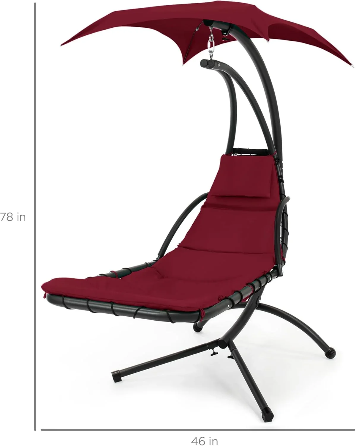 Best Choice Products Outdoor Hanging Curved Steel Chaise Lounge Chair Swing w/Built-in Pillow and Removable Canopy - Charcoal Gray - Image 58