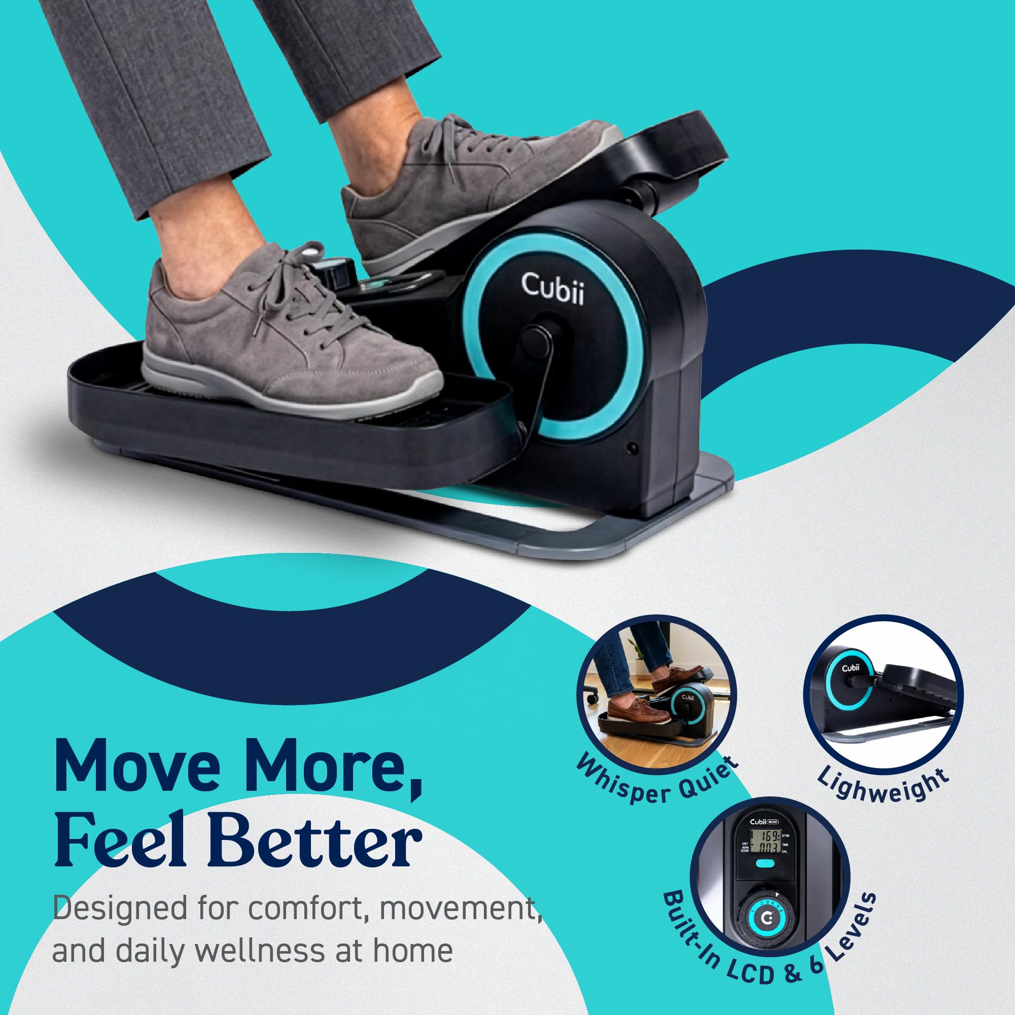 Cubii Move Under Desk Elliptical Bike Exerciser, Leg Exercise Machine, Aqua Smooth, low-impact elliptical motion builds strength and mobility without stressing knees, joints or back - Image 2