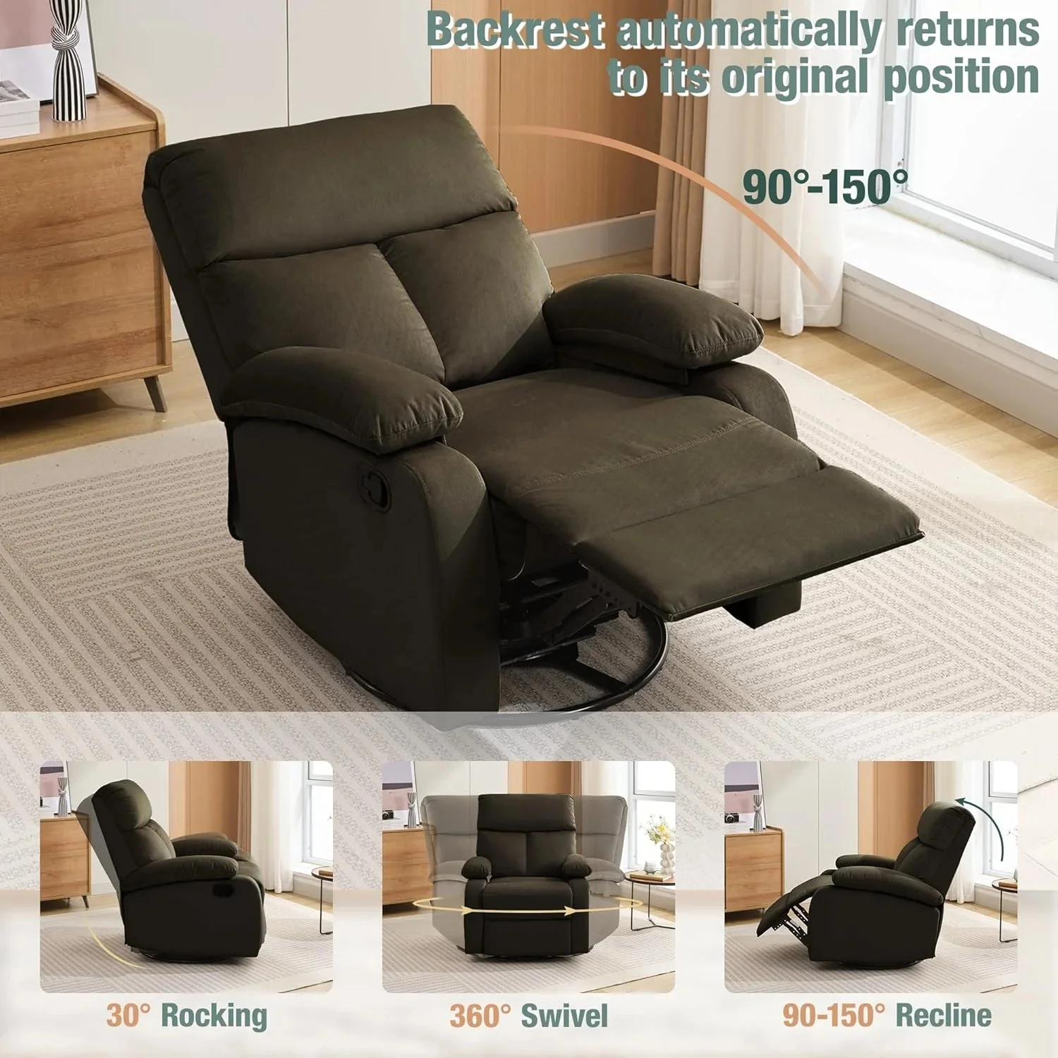 Small Swivel Rocker Recliner Chair for Compact Spaces - Image 25