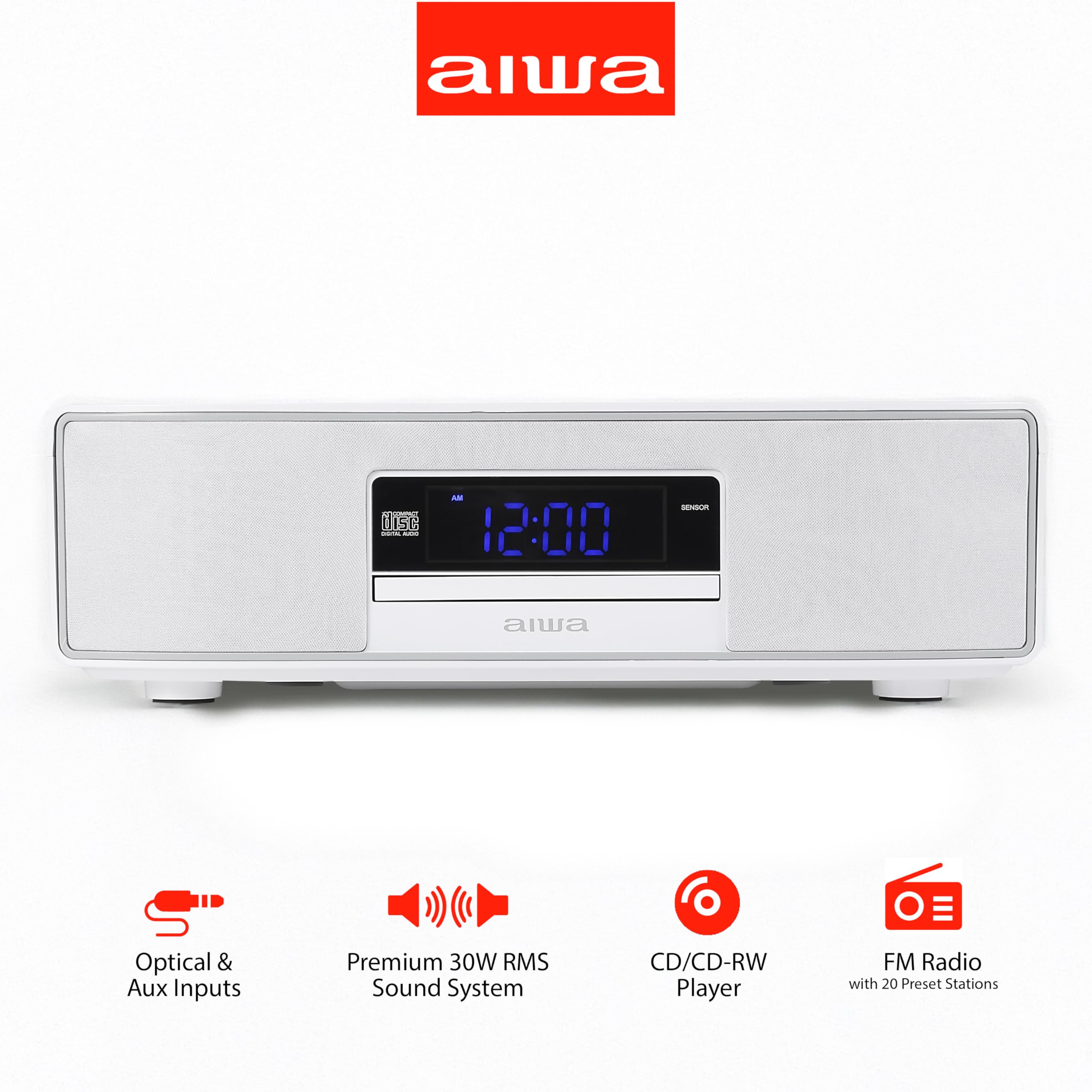 Aiwa - Exos 30W Home Speaker with CD Player, Bluetooth & FM Radio Optical Digital Input, Dual 1-Inch Tweeters, Dual 2-Inch Bass Units, IR Remote Control, Premium Stereo Sound - Image 2