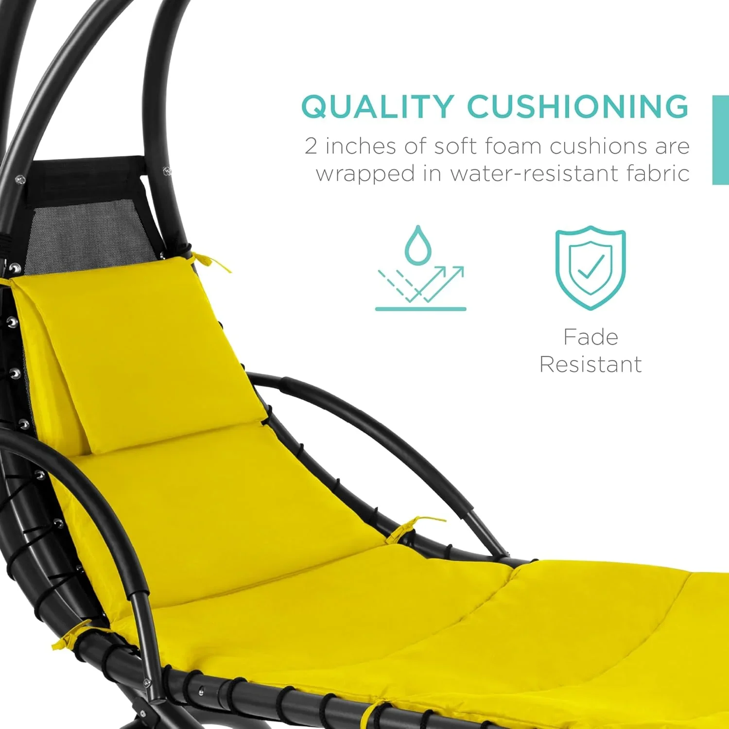 Best Choice Products Outdoor Hanging Curved Steel Chaise Lounge Chair Swing w/Built-in Pillow and Removable Canopy - Charcoal Gray - Image 80