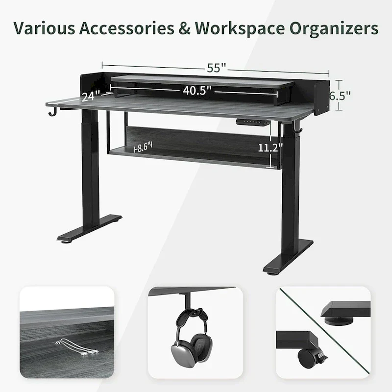 FEZIBO Ergonomic Electric Standing Desk with Shelves and Monitor Stand – Adjustable Sit-Stand Home Office Solution with Storage - Image 9