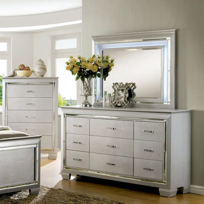 Ruff Crocodile Contemporary Wood 9-Drawer 2-piece Dresser and Mirror Set by Furniture of America - Image 4