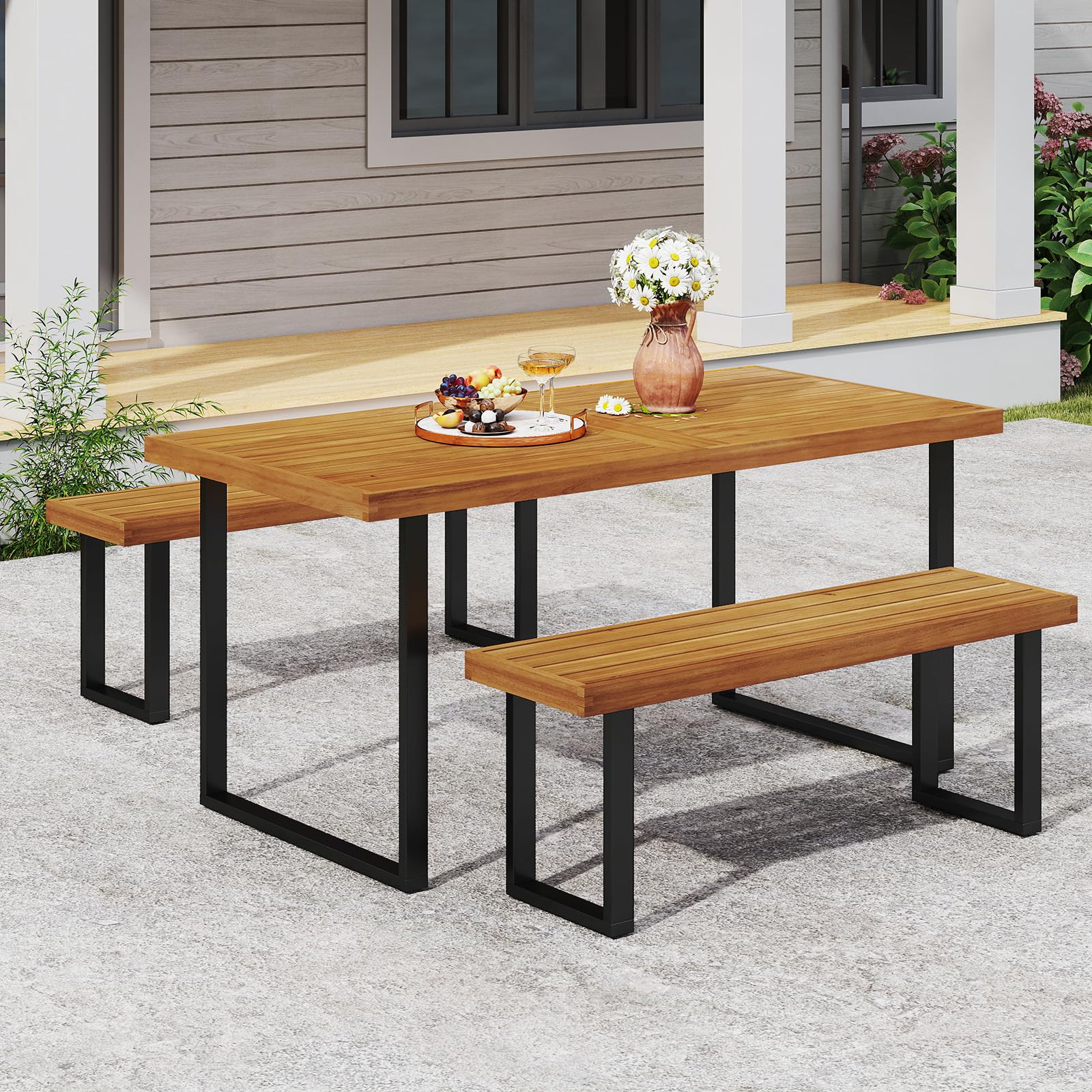 Tangkula 3 Pieces Patio Dining Table Set - Image 2