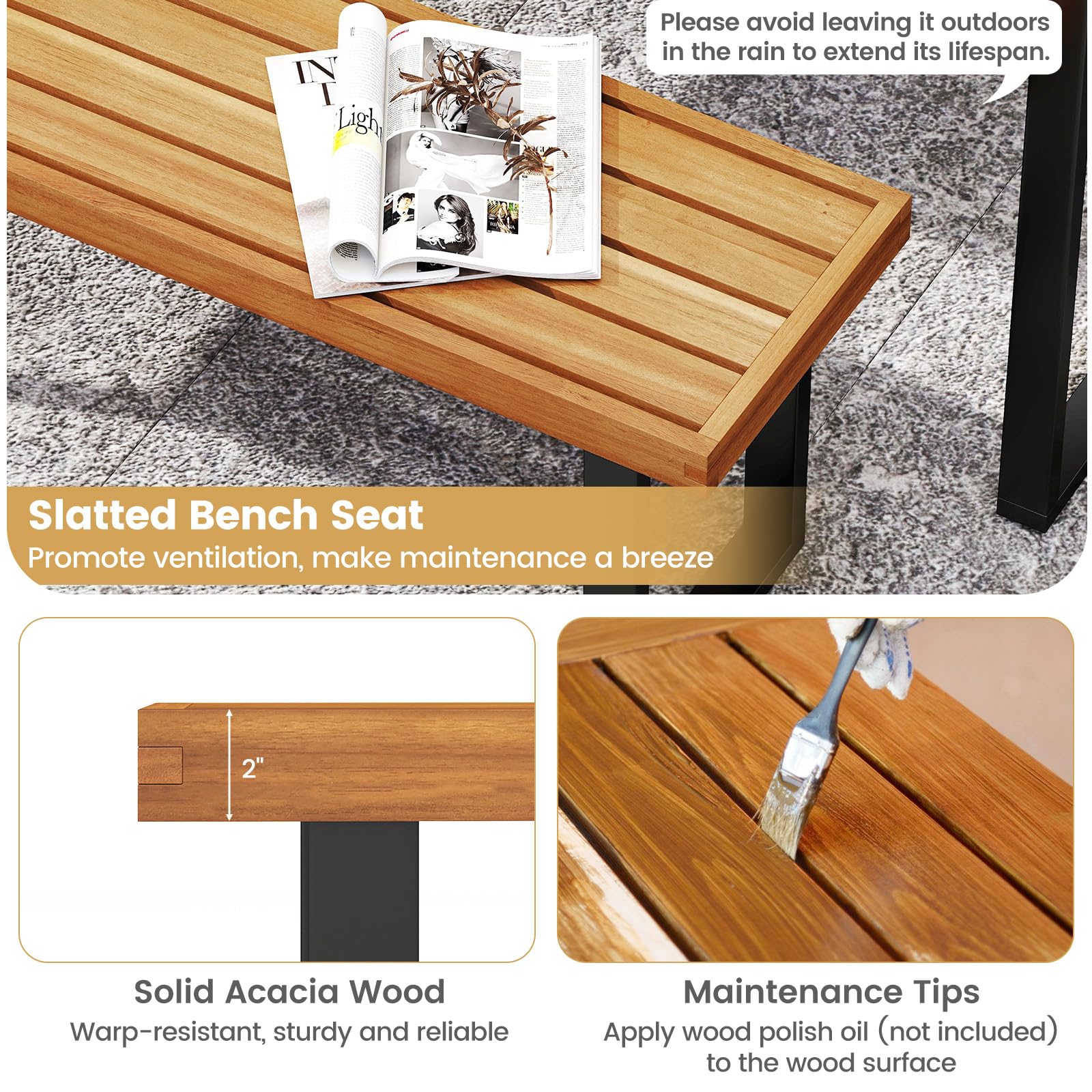 Tangkula 3 Pieces Patio Dining Table Set - Image 5