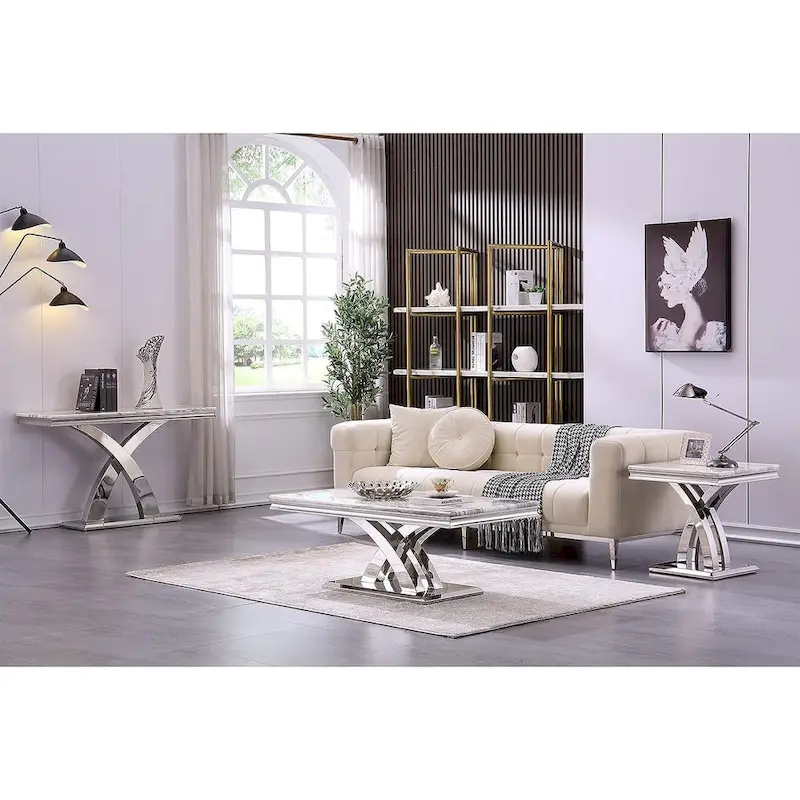 Modern Coffee Table 48 Rectangular Coffee Table with X Base Pedestal Coffee Tables for Living Room - Image 8