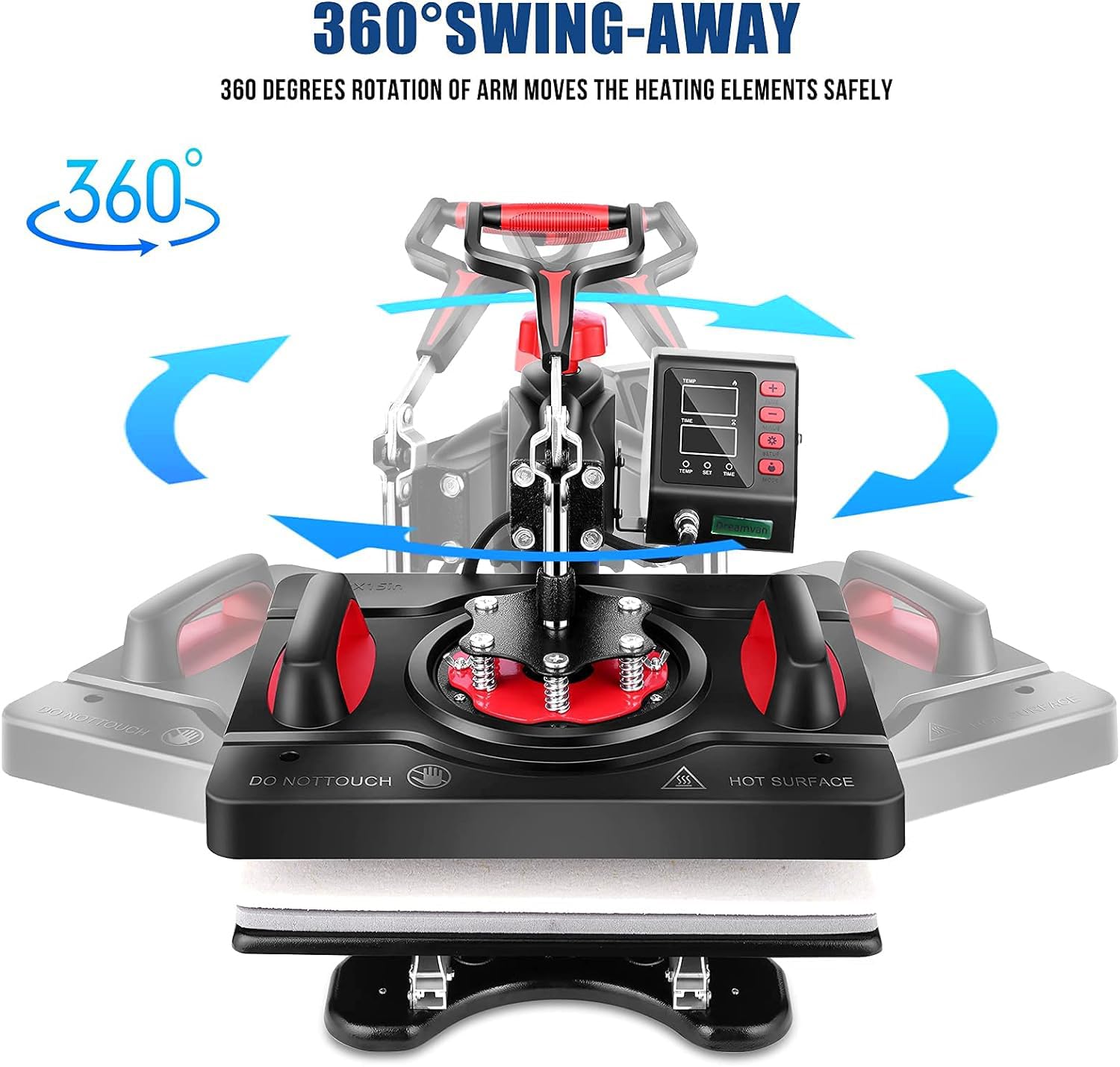 AKEYDIY Professional 8 in 1 Heat Press Machine Sublimation Machine 12" X 15" Shirt Press Machine 360° Swing Away - Industrial-Quality Digital Sublimation Heat Press Machine for T Shirt Mug Hat Plate - Image 4