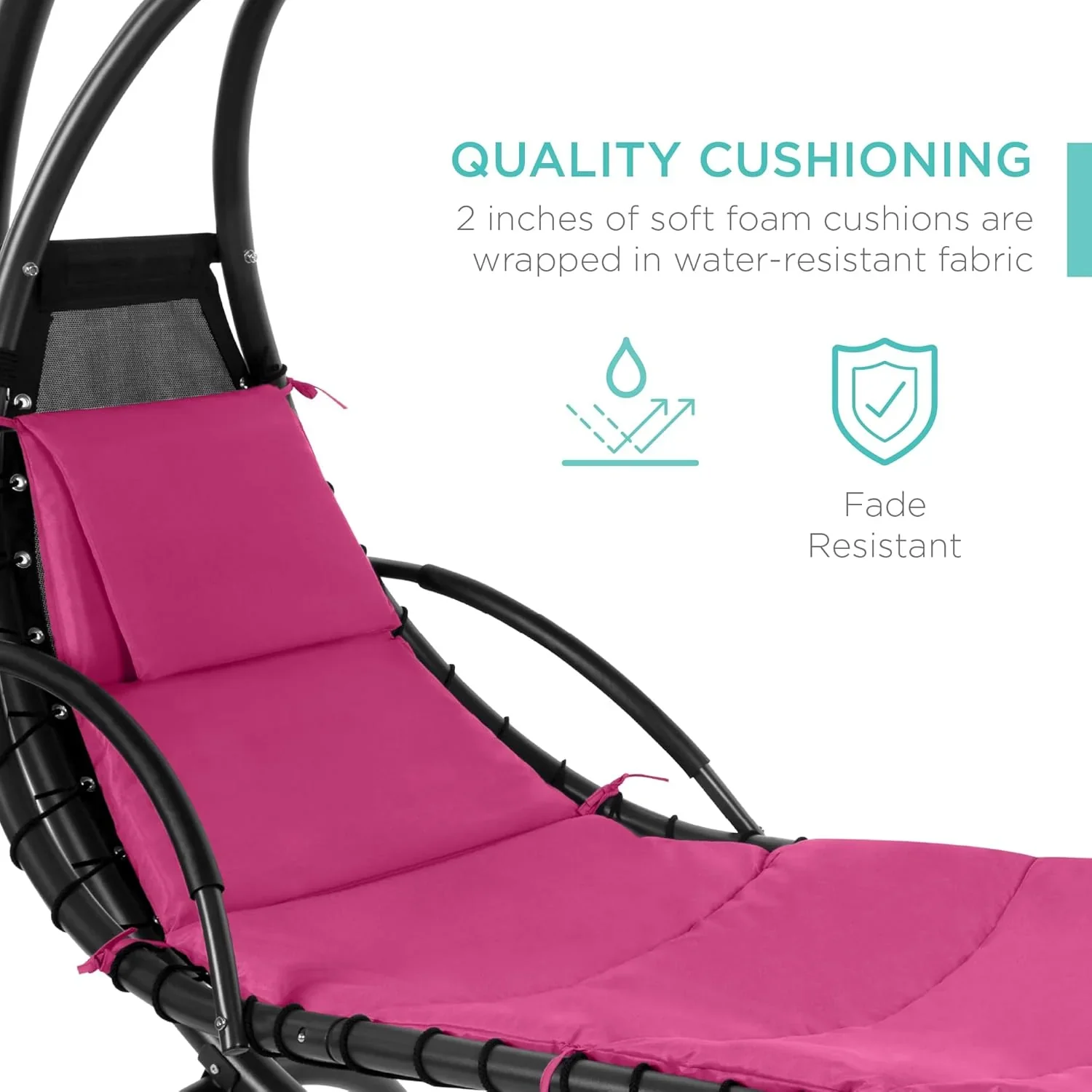 Best Choice Products Outdoor Hanging Curved Steel Chaise Lounge Chair Swing w/Built-in Pillow and Removable Canopy - Charcoal Gray - Image 48