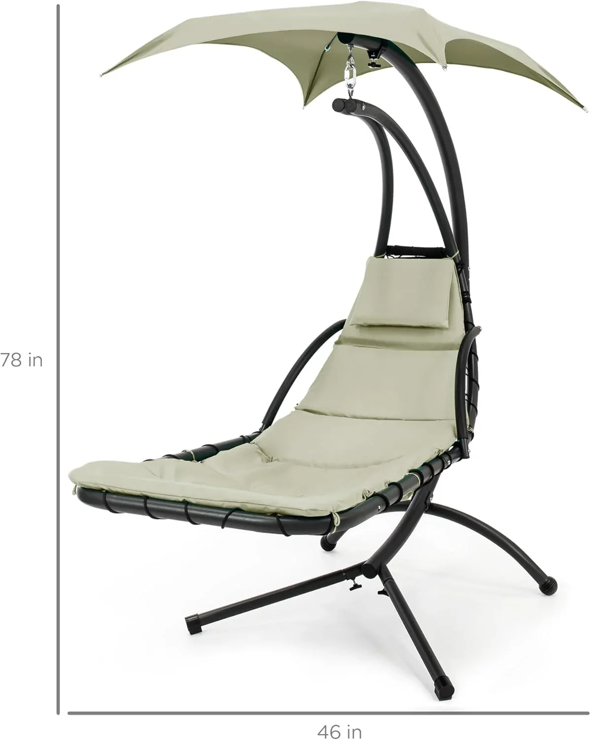 Best Choice Products Outdoor Hanging Curved Steel Chaise Lounge Chair Swing w/Built-in Pillow and Removable Canopy - Charcoal Gray - Image 96