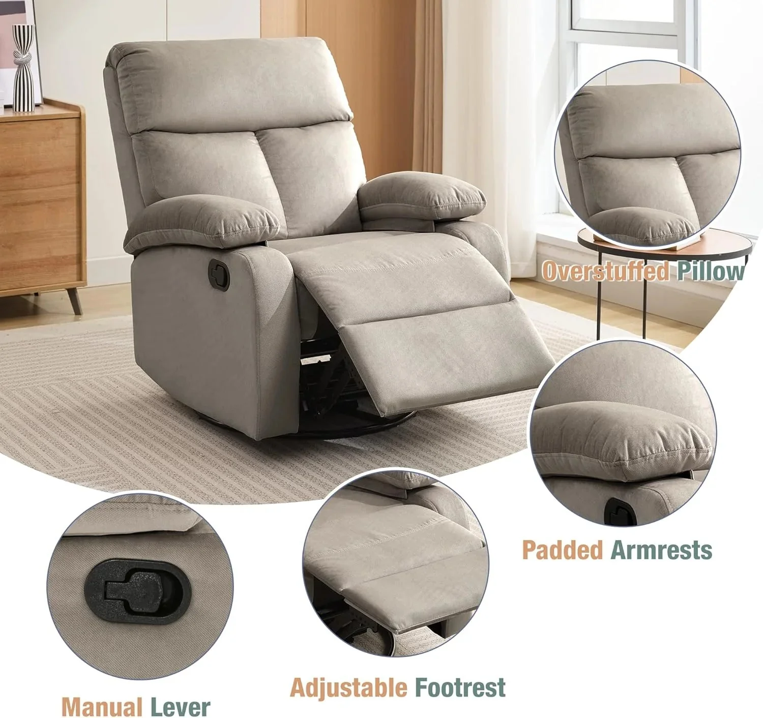 Small Swivel Rocker Recliner Chair for Compact Spaces - Image 42