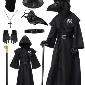 Plague Doctor Costume for Kids 5-12 - Halloween Outfit With Robe and Mask Set for Boys and Girls