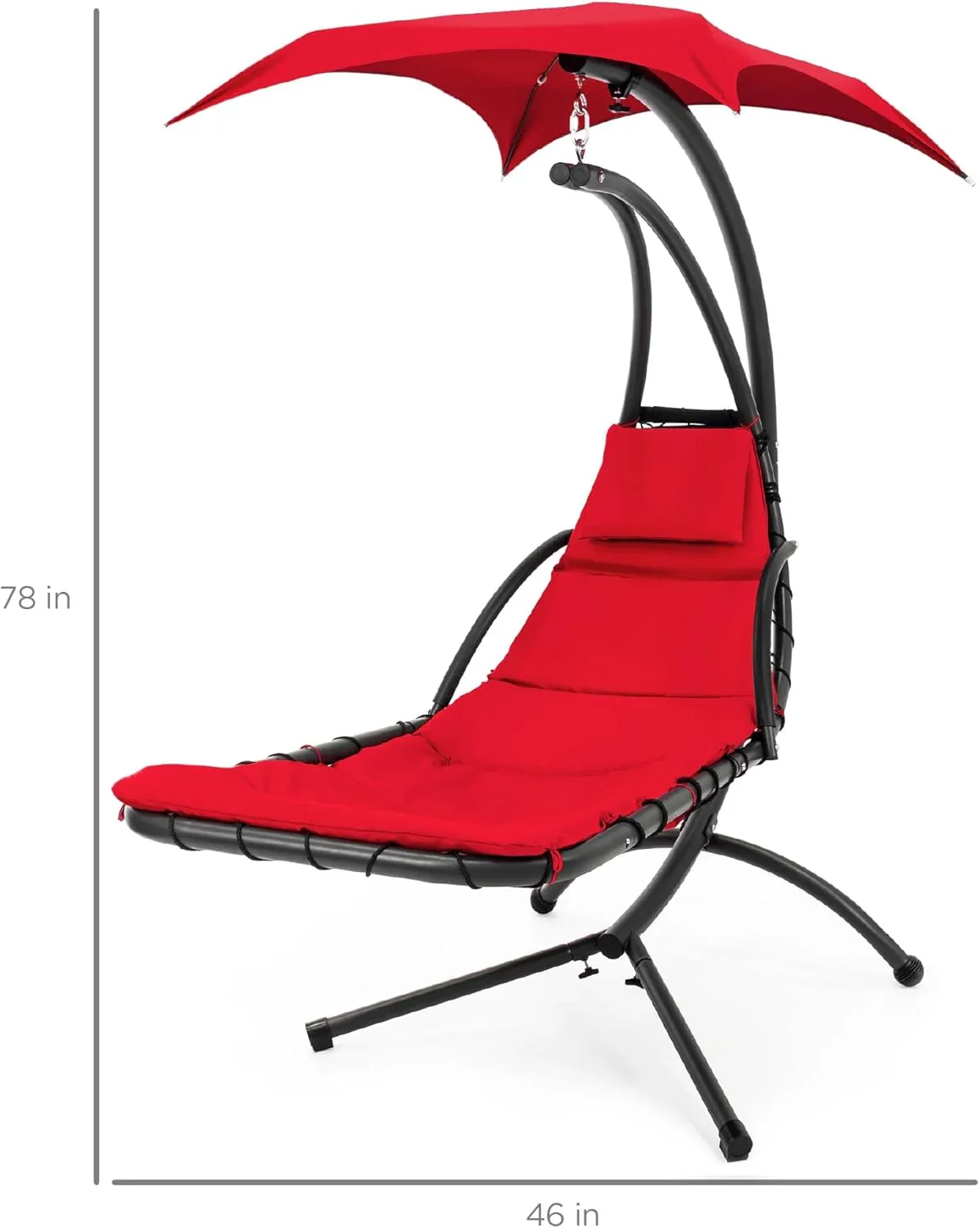 Best Choice Products Outdoor Hanging Curved Steel Chaise Lounge Chair Swing w/Built-in Pillow and Removable Canopy - Charcoal Gray - Image 89