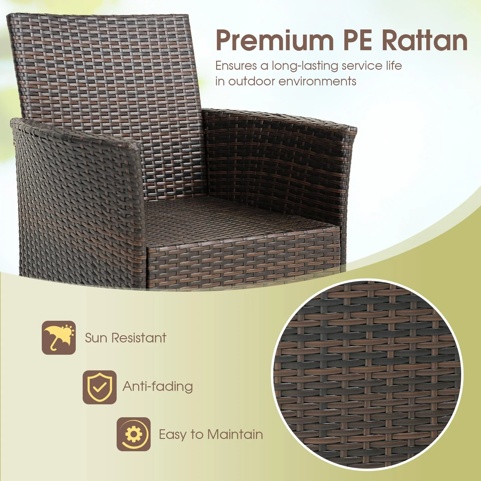 Tangkula Patio Dining Chairs Set of 4, Patiojoy Outdoor PE Weather Resistant Heavy Duty Wicker Chairs - Image 5