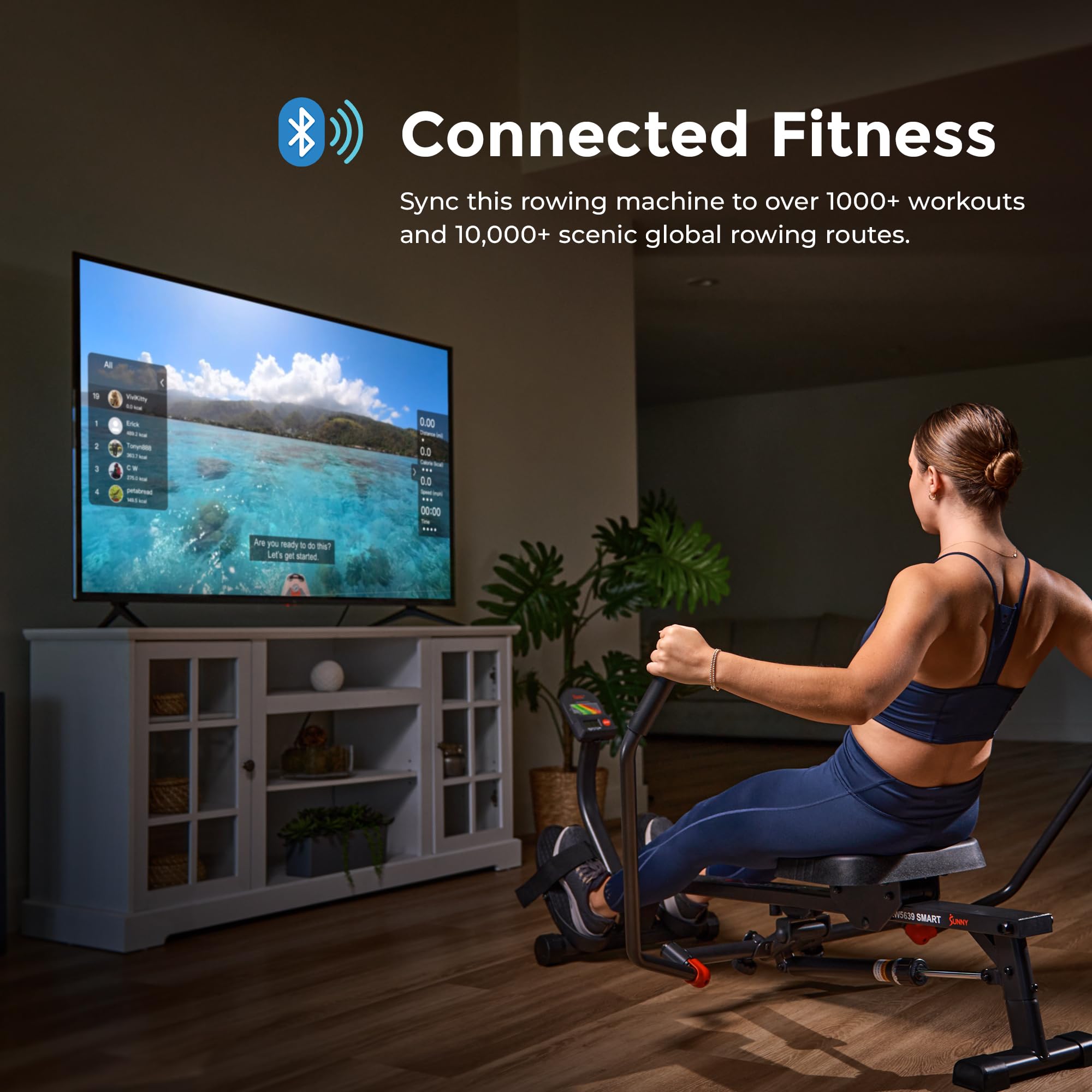 Sunny Health & Fitness Smart Full Motion Rower 12 Resistance Levels, Dual-Arm Design, SunnyFit App, 400 LB Capacity, Optional Back-Assist Core Trainer - Image 3