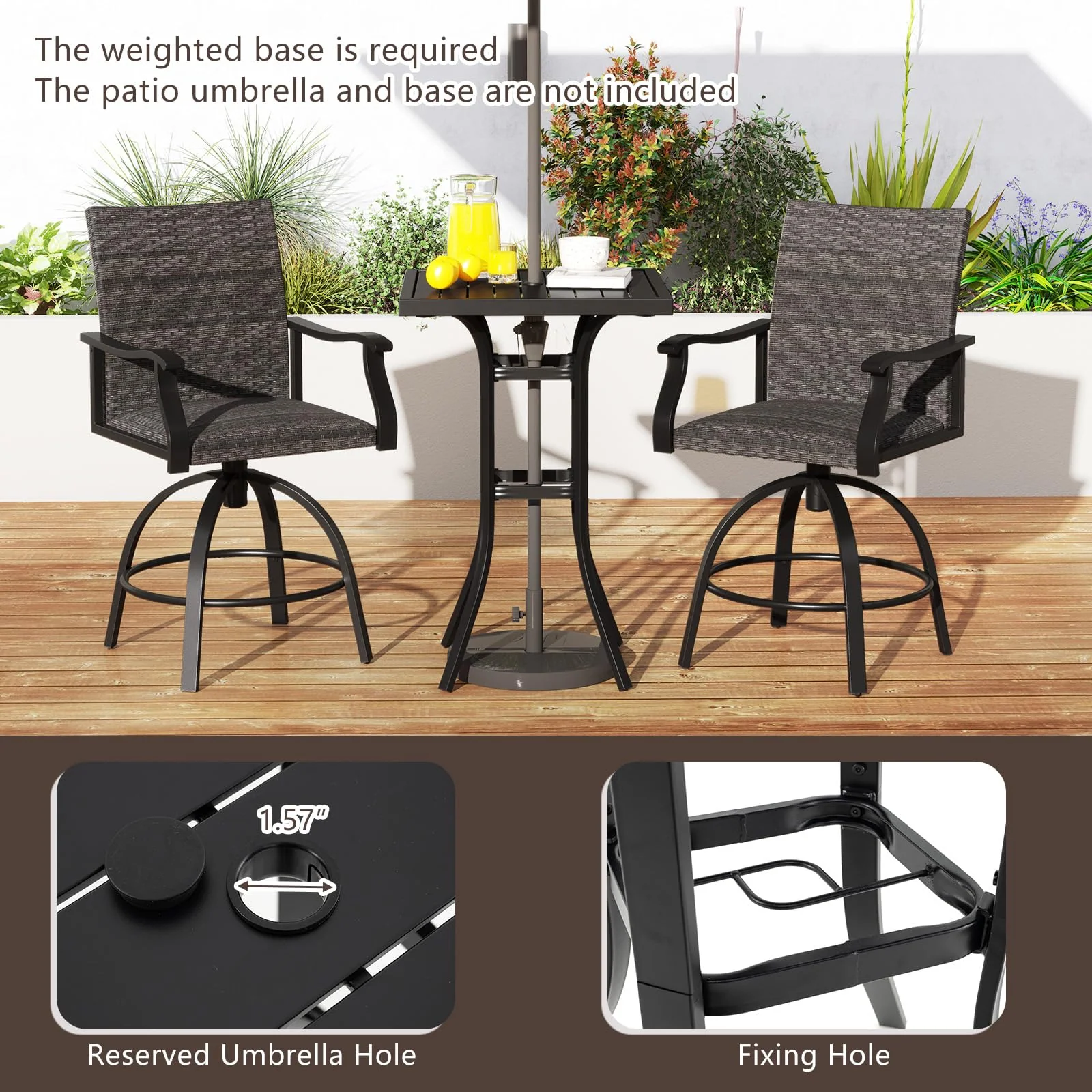 Tangkula 3 Pieces Wicker Patio Swivel Bar Set - Image 7