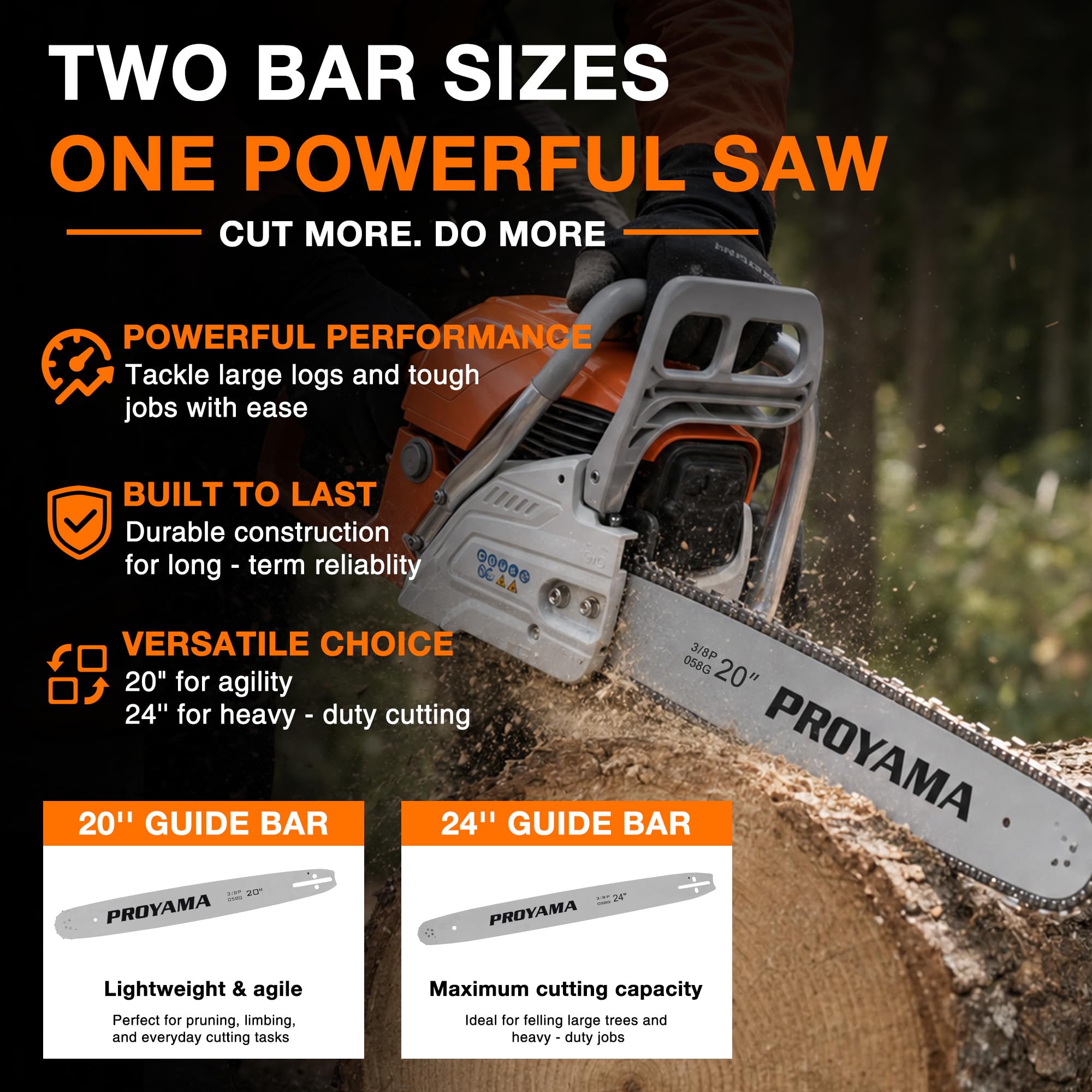 PROYAMA 68CC Gas Powered Chainsaw, 24 Inch 20 Inch Top Handle Chain Saw 4.5HP 2-Cycle Handheld Cordless Easy Start Motosierra De Gasolina for Wood Cutting, Tree Trimming and Land Clearing - Image 2