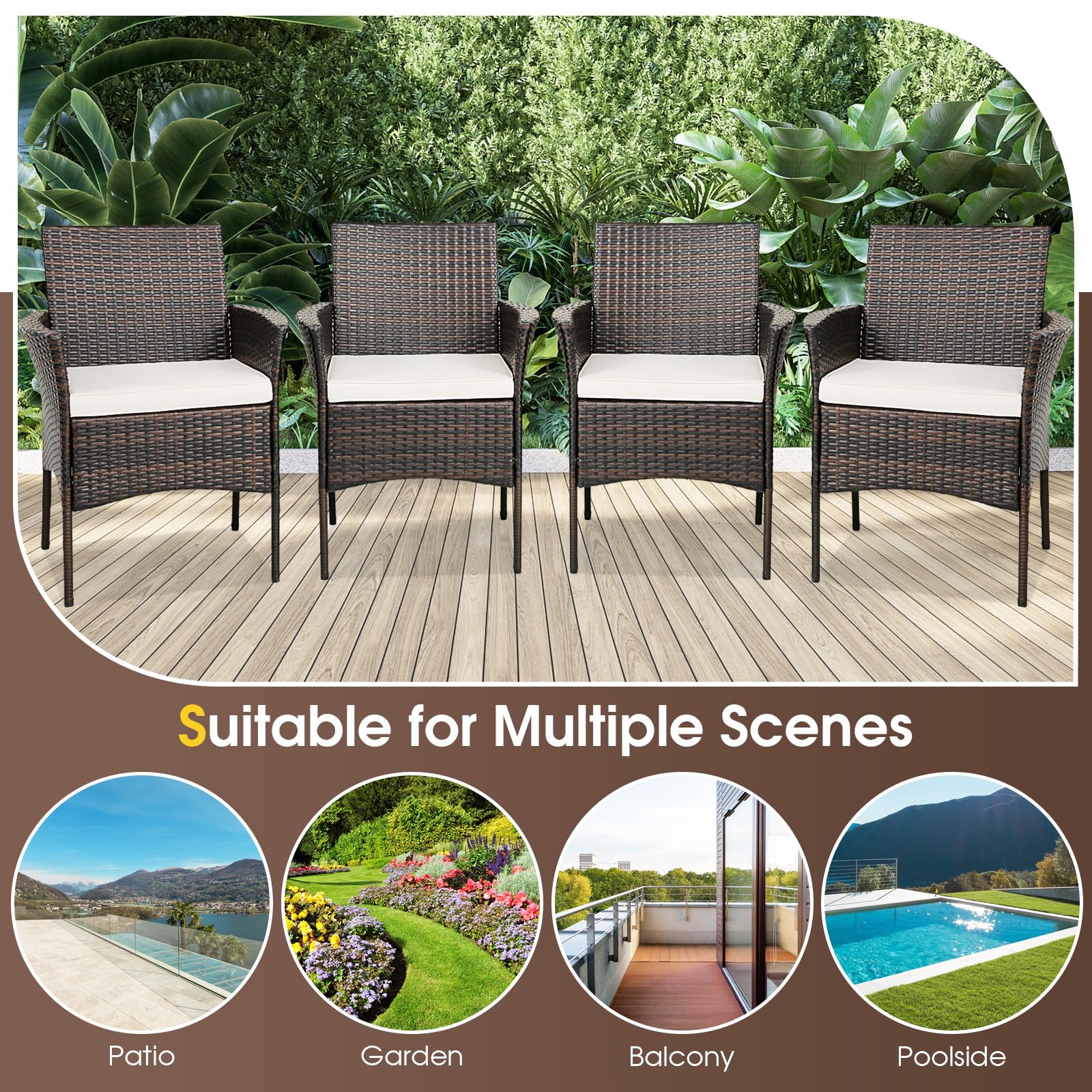 Tangkula Patio Dining Chairs Set of 4, Patiojoy Outdoor PE Weather Resistant Heavy Duty Wicker Chairs - Image 9