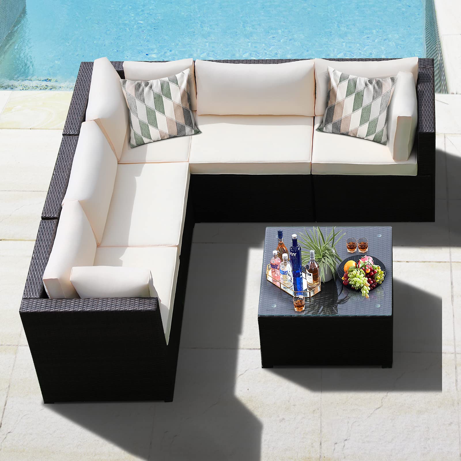 6 Pieces Patio Furniture Set, Outdoor Rattan Sofa Set, Wicker Conversation Set - Image 3