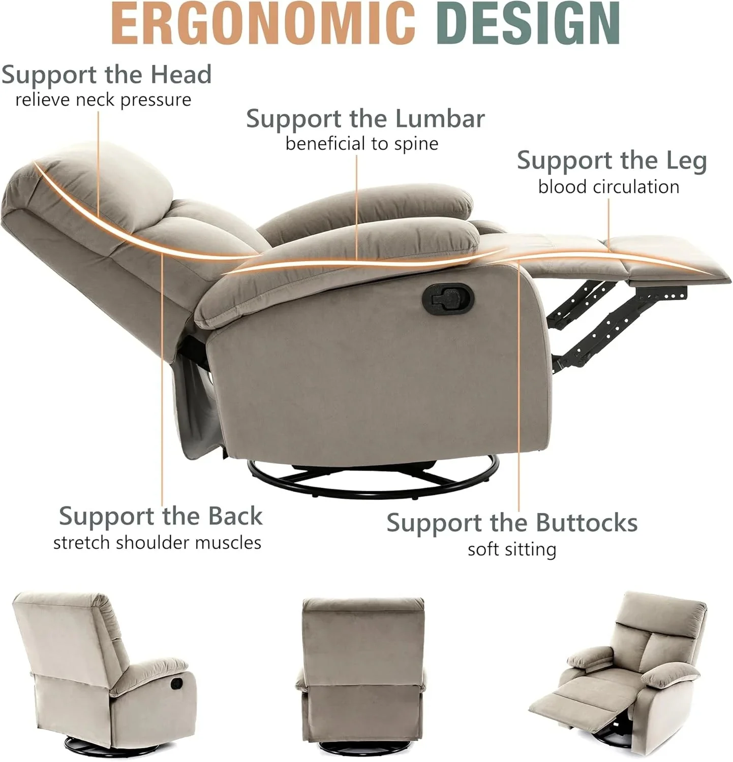 Small Swivel Rocker Recliner Chair for Compact Spaces - Image 43