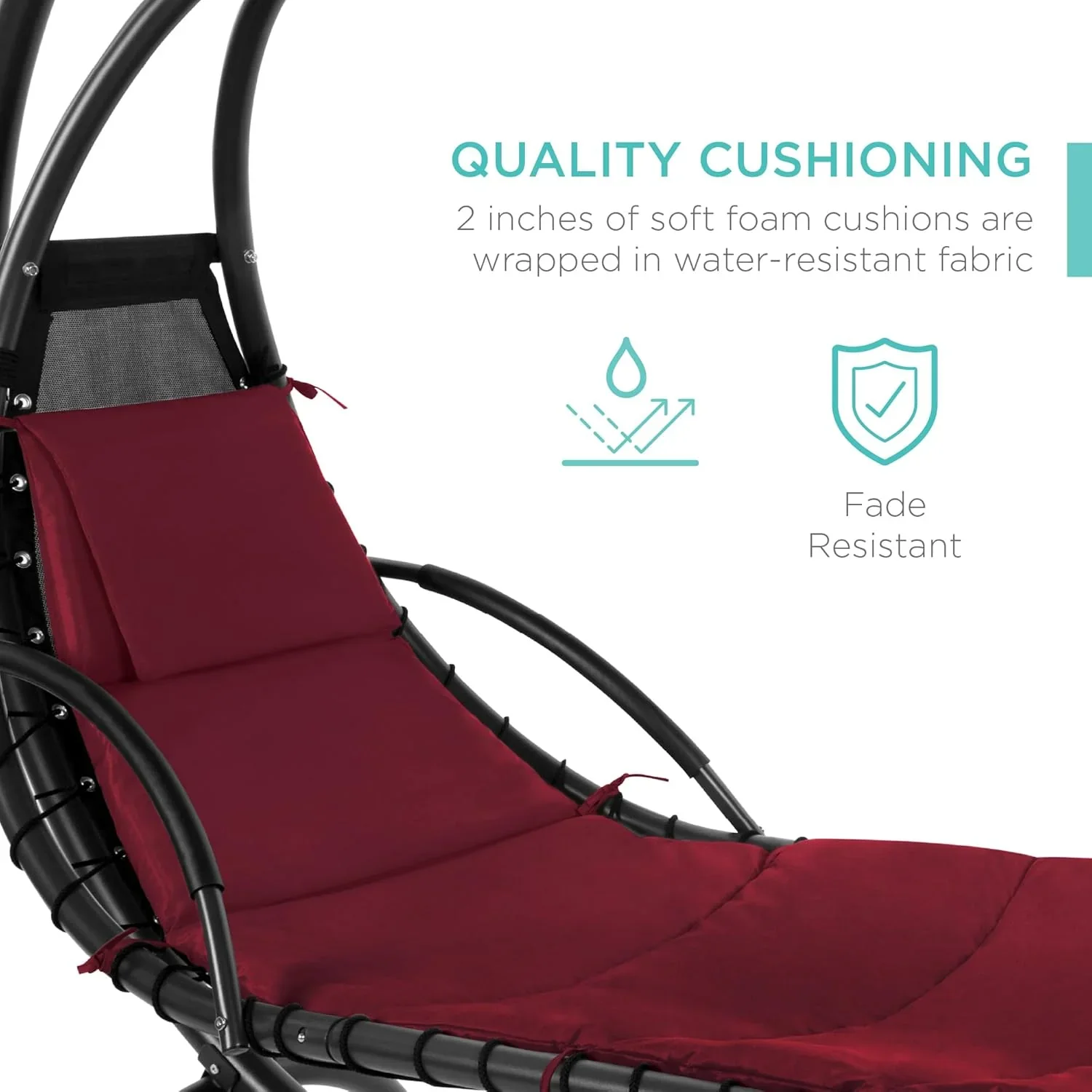 Best Choice Products Outdoor Hanging Curved Steel Chaise Lounge Chair Swing w/Built-in Pillow and Removable Canopy - Charcoal Gray - Image 61