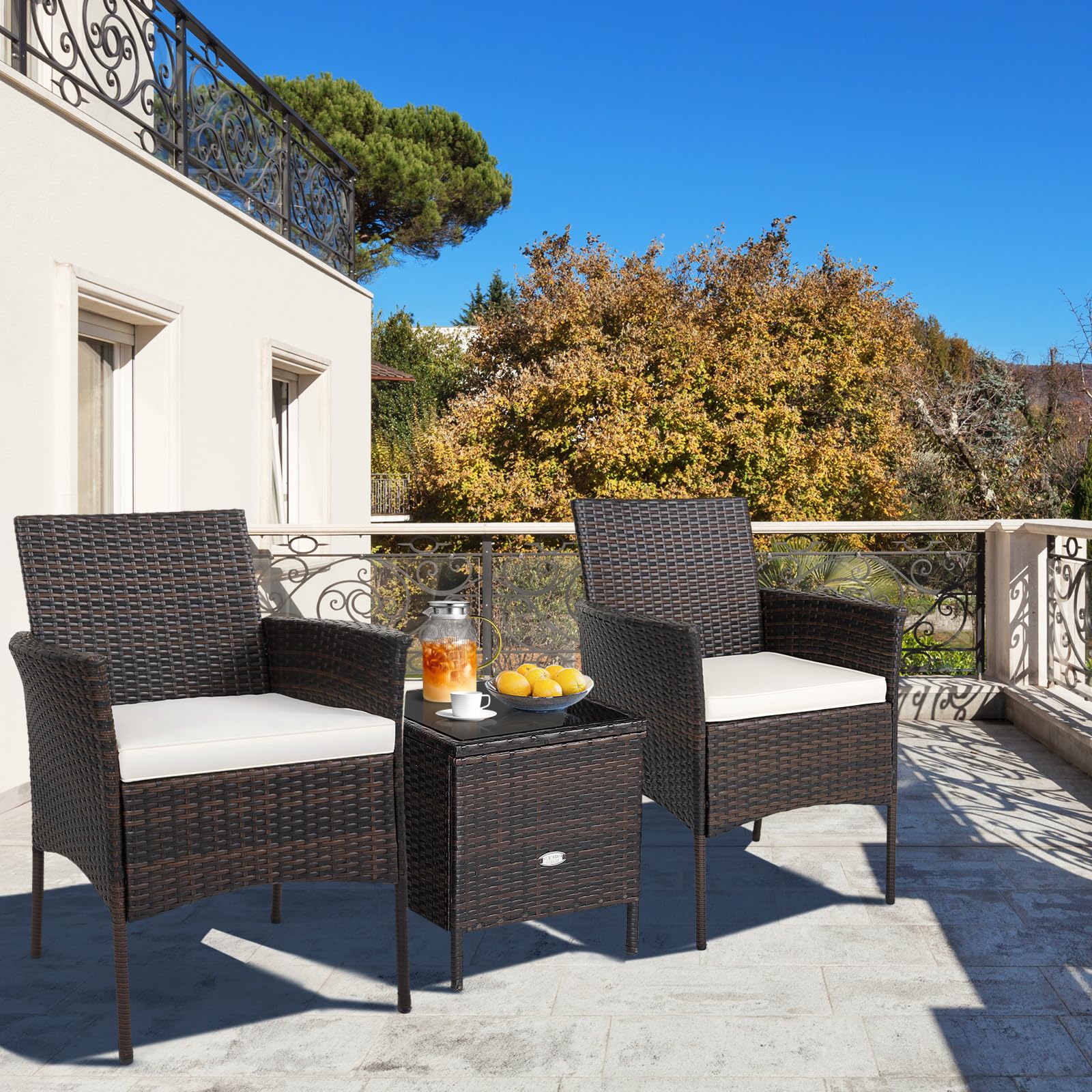 Tangkula Patio Dining Chairs Set of 4, Patiojoy Outdoor PE Weather Resistant Heavy Duty Wicker Chairs - Image 3