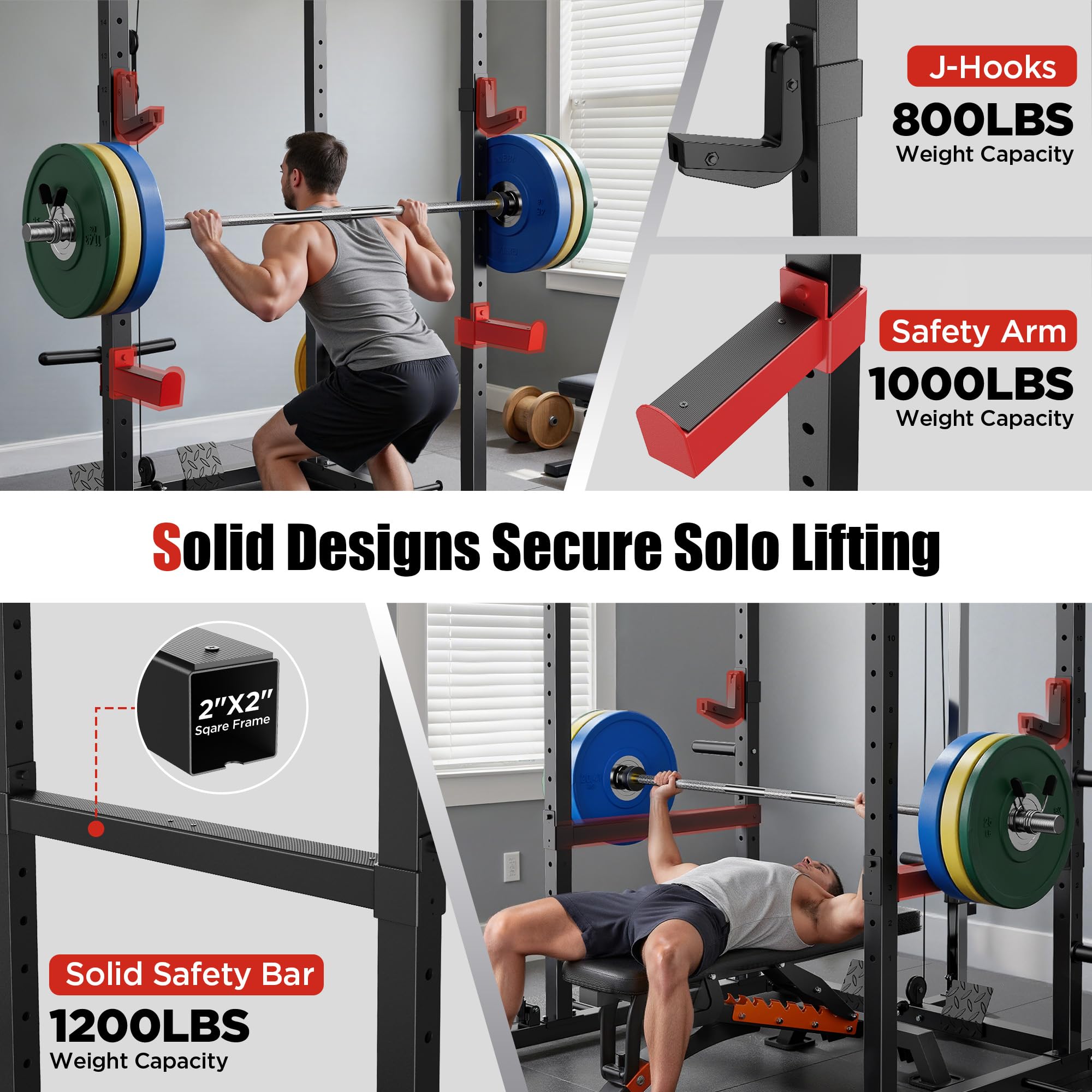 SPORTSROYALS Power Rack, Multi-Functional Power Cage, Squat Rack with Pulley System & LAT Pull Down, Workout Cage with J Hooks for Home Gym - Image 4