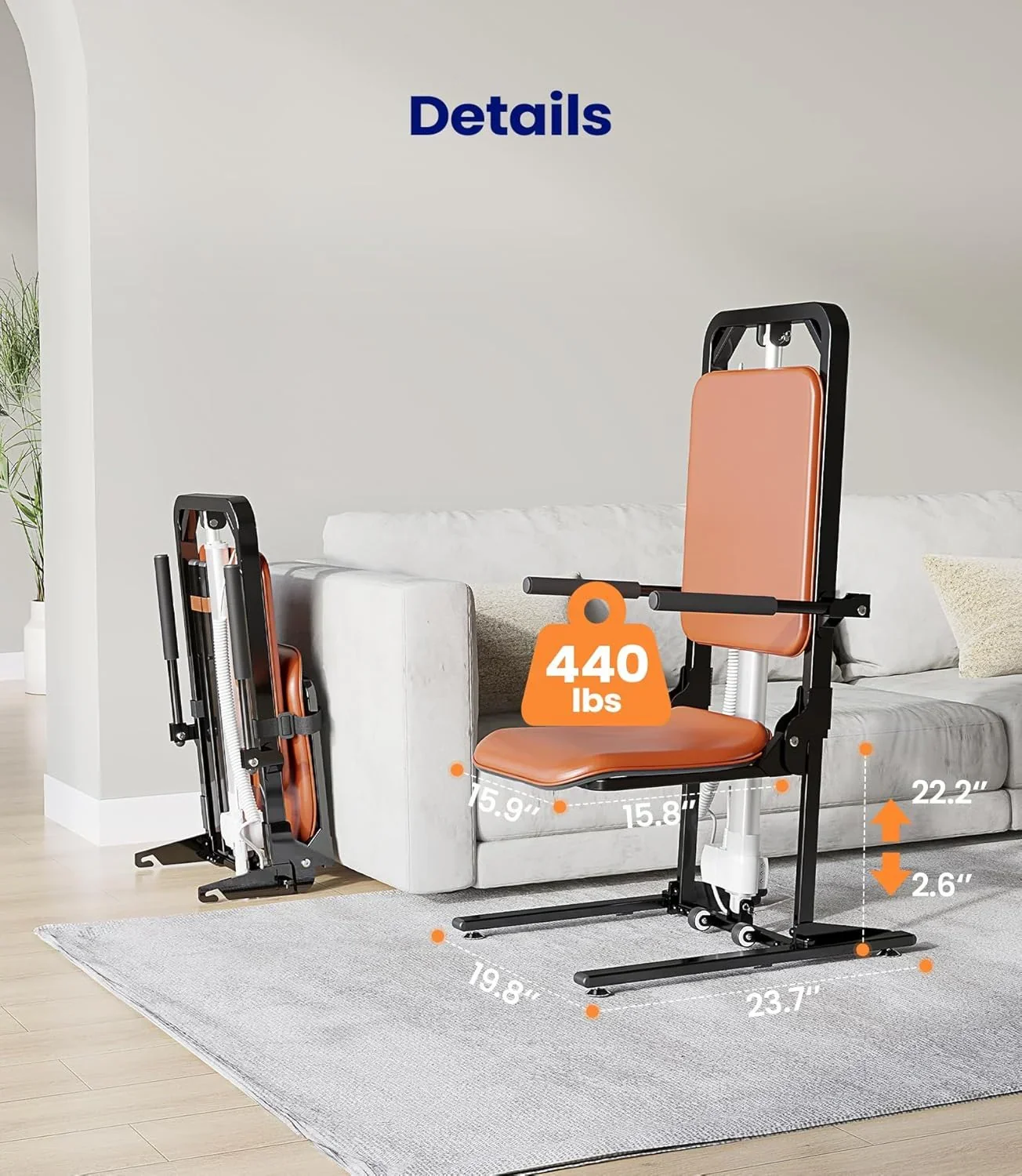 MAIDeSITe Electric Floor Lift Chair, 200 kg Load Capacity, Brown, 78 cm x 48 cm x 31 cm - Image 4