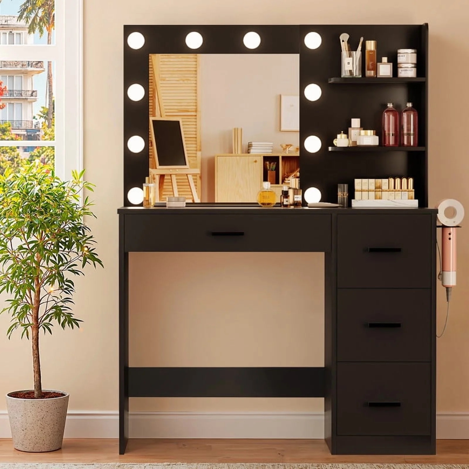 Lacoo Vanity Desk with Mirror and LED Lights, Makeup Vanity with 7 Drawers & 4 Shelves, Vanity Table with Power Outlet for Bedroom Dressing Room, White - Image 26