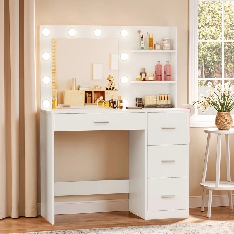 Lacoo Vanity Desk with Mirror and LED Lights, Makeup Vanity with 7 Drawers & 4 Shelves, Vanity Table with Power Outlet for Bedroom Dressing Room, White - Image 31