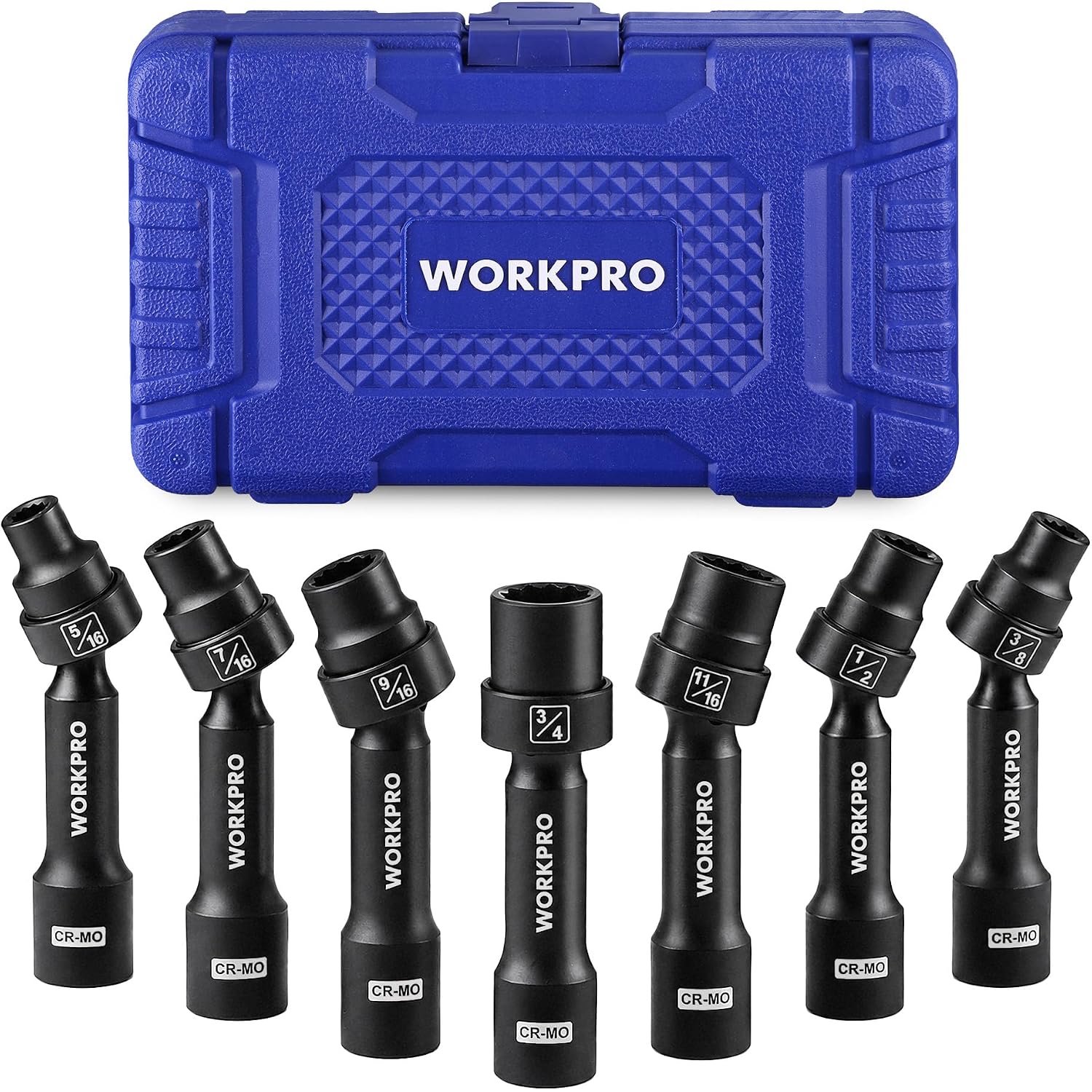 WORKPRO 7PCS 1/2" Drive Driveline Socket Set with Storage Case | 12-Point SAE Swivel Socket, CR-MO Steel Driveline Limited Clearance Socket Set for Automotive and Mechanical Use