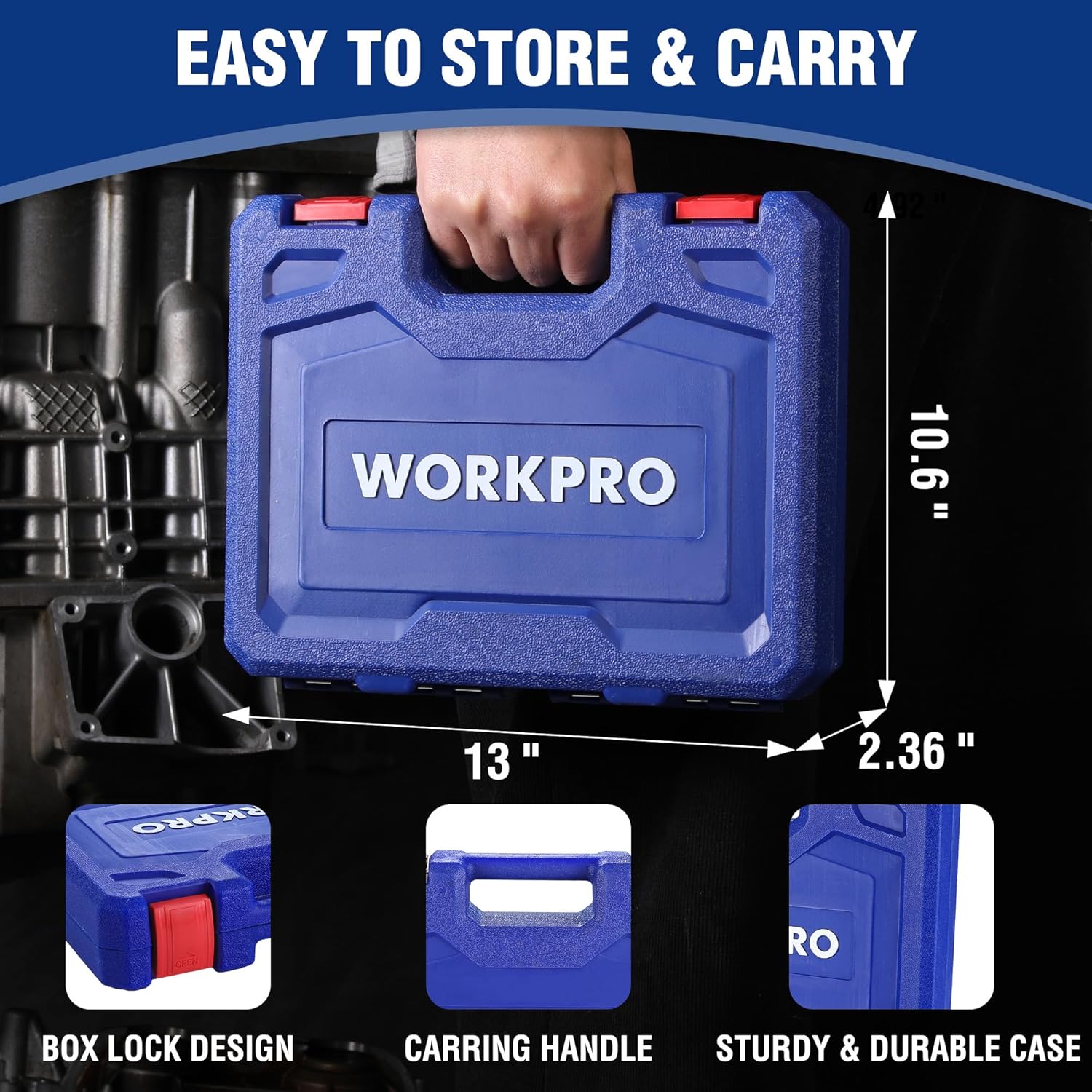 WORKPRO 20-Piece 1/2" Drive Deep Impact Socket Set, 6-Point, Cr-V Steel, 10-27mm, Universal Joint, Adapter and Extension Bar, SAE - Image 6