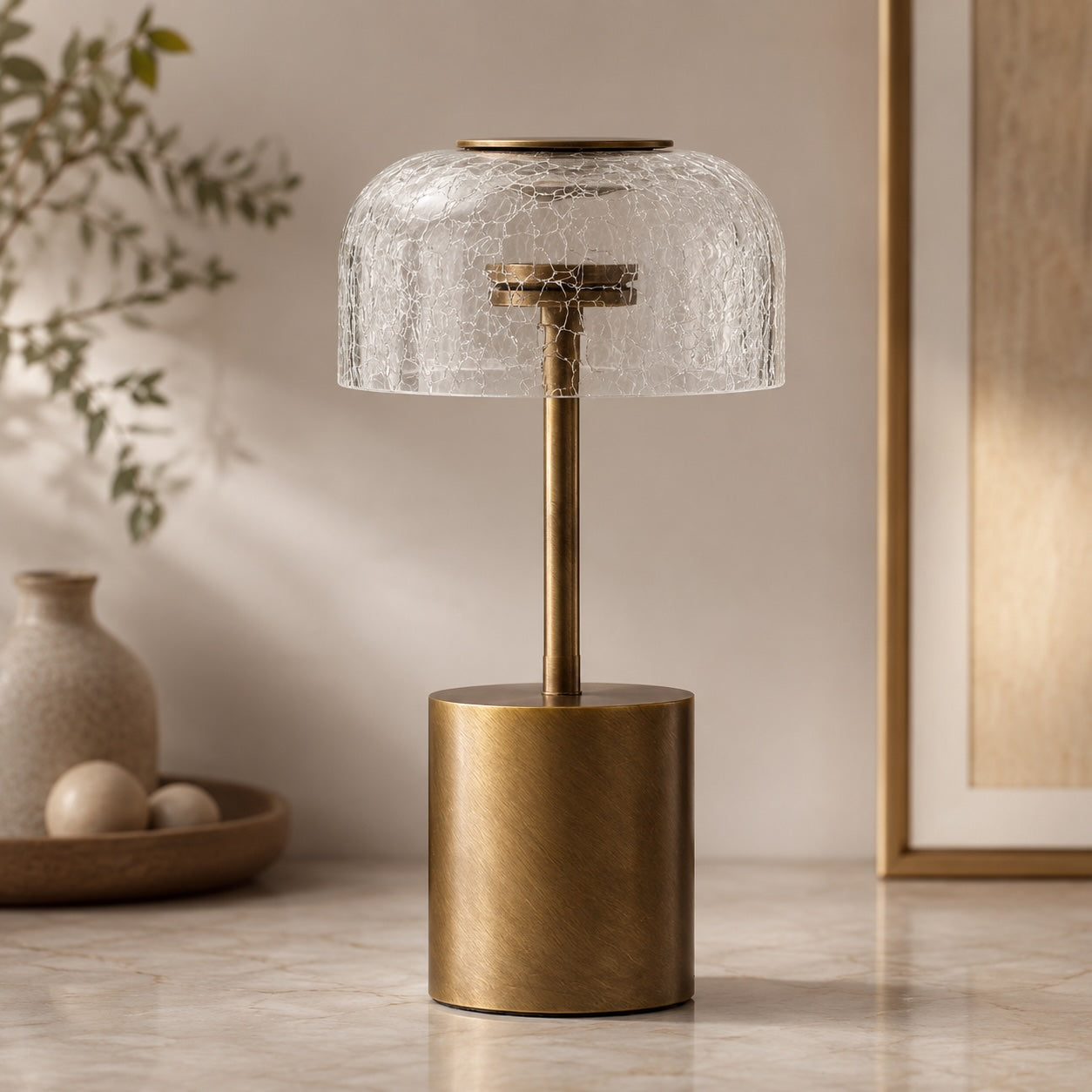 Table Lamp with Cracked Glass Shade - Image 3