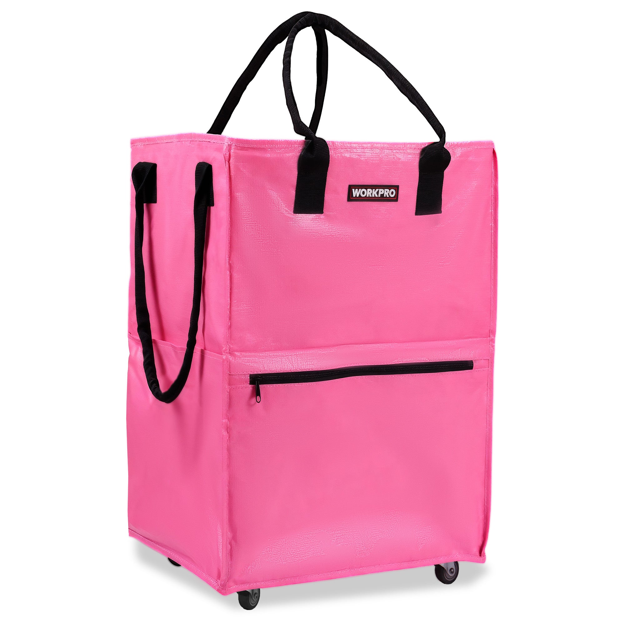 WORKPRO Medium Reusable Grocery Bag on Wheels, Heavy Duty Rolling Shopping Tote with Handle, Folding Trolley on 4 Caster Wheels for Groceries, Laundry, Camping, Moving - Image 8