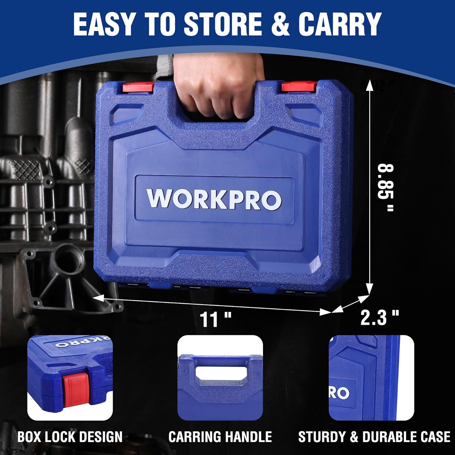 WORKPRO 14-Piece 1/2" Drive Deep Impact Socket Set, 6-Point Impact Deep Socket Set with Heavy Duty Storage Case for Automotive and Mechanical Repairs, 10mm-27mm, Cr-V Steel, Metric - Image 4