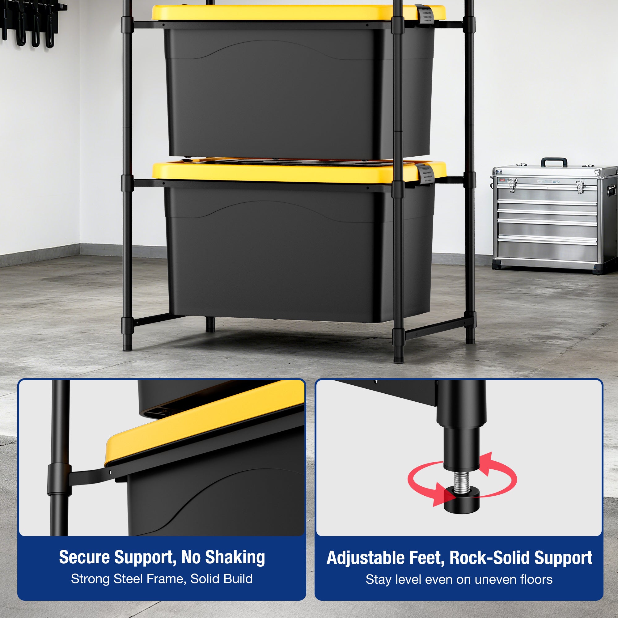 WORKPRO 250 LBS 5-Tier Bin Storage Rack for 27-Gallon Totes, Heavy Duty Metal Shelving Units for Garage, Basement, Pantry, Kitchen, Workspace, or Laundry Room, 30.5" x 22.5" x 69", Black - Image 6