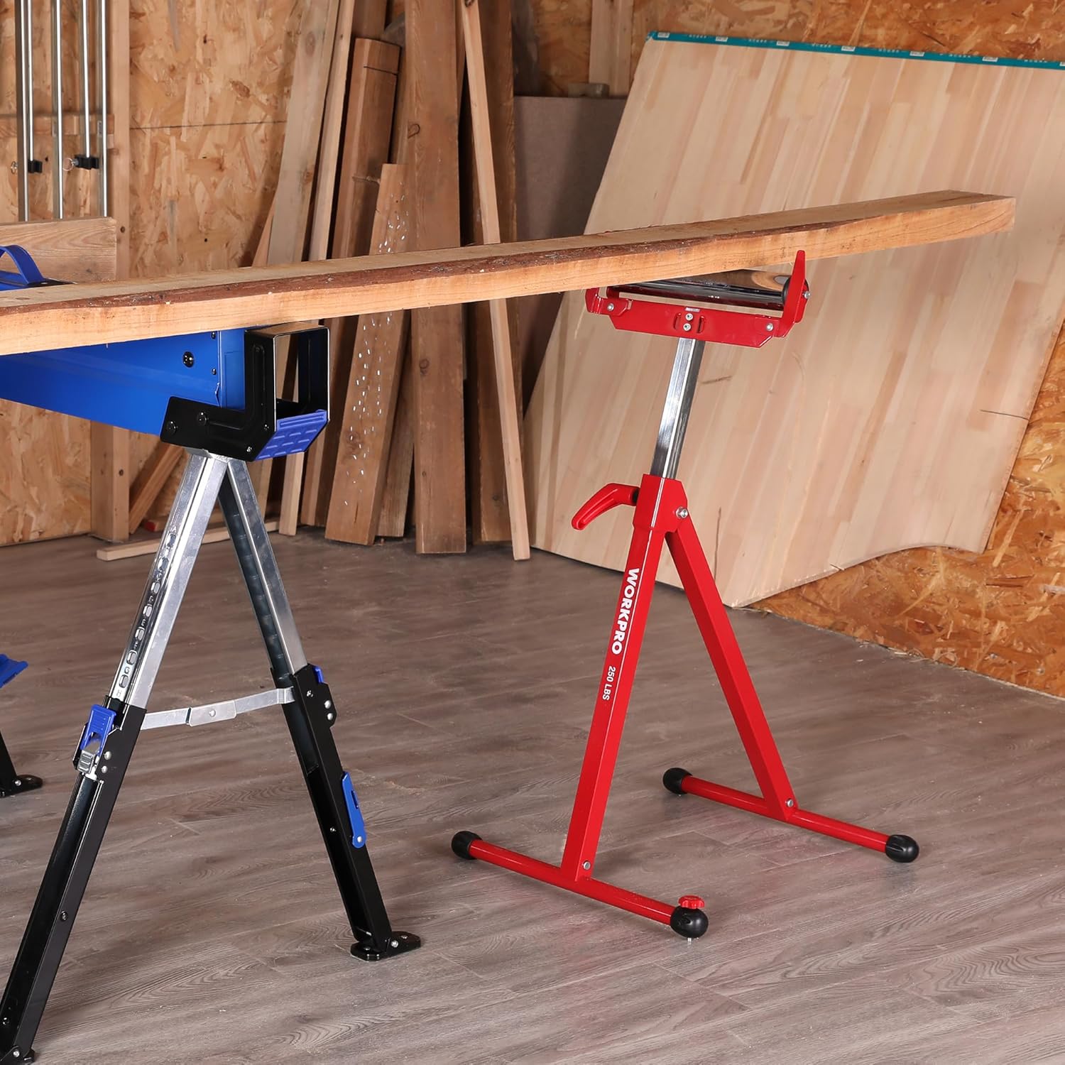 WORKPRO Folding Roller Stand Height Adjustable, Heavy Duty 250 LB Load Capacity, Outfeed Woodworking (Upgraded head) - Image 6