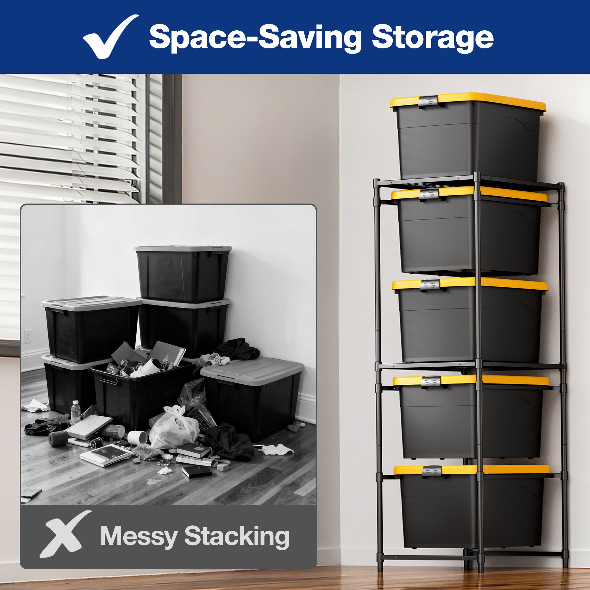WORKPRO 250 LBS 5-Tier Bin Storage Rack for 27-Gallon Totes, Heavy Duty Metal Shelving Units for Garage, Basement, Pantry, Kitchen, Workspace, or Laundry Room, 30.5" x 22.5" x 69", Black - Image 8