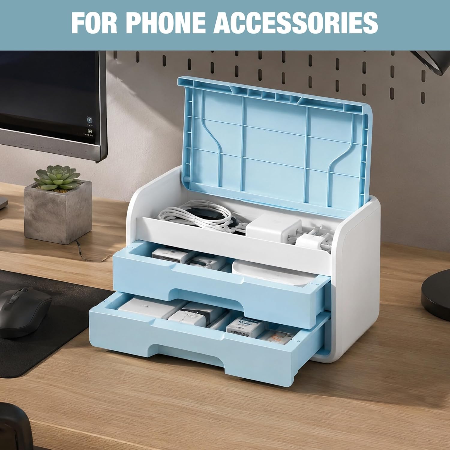 WORKPRO Mini Plastic Tool Box with 2-Drawer, Macaron Blue and White - Image 8