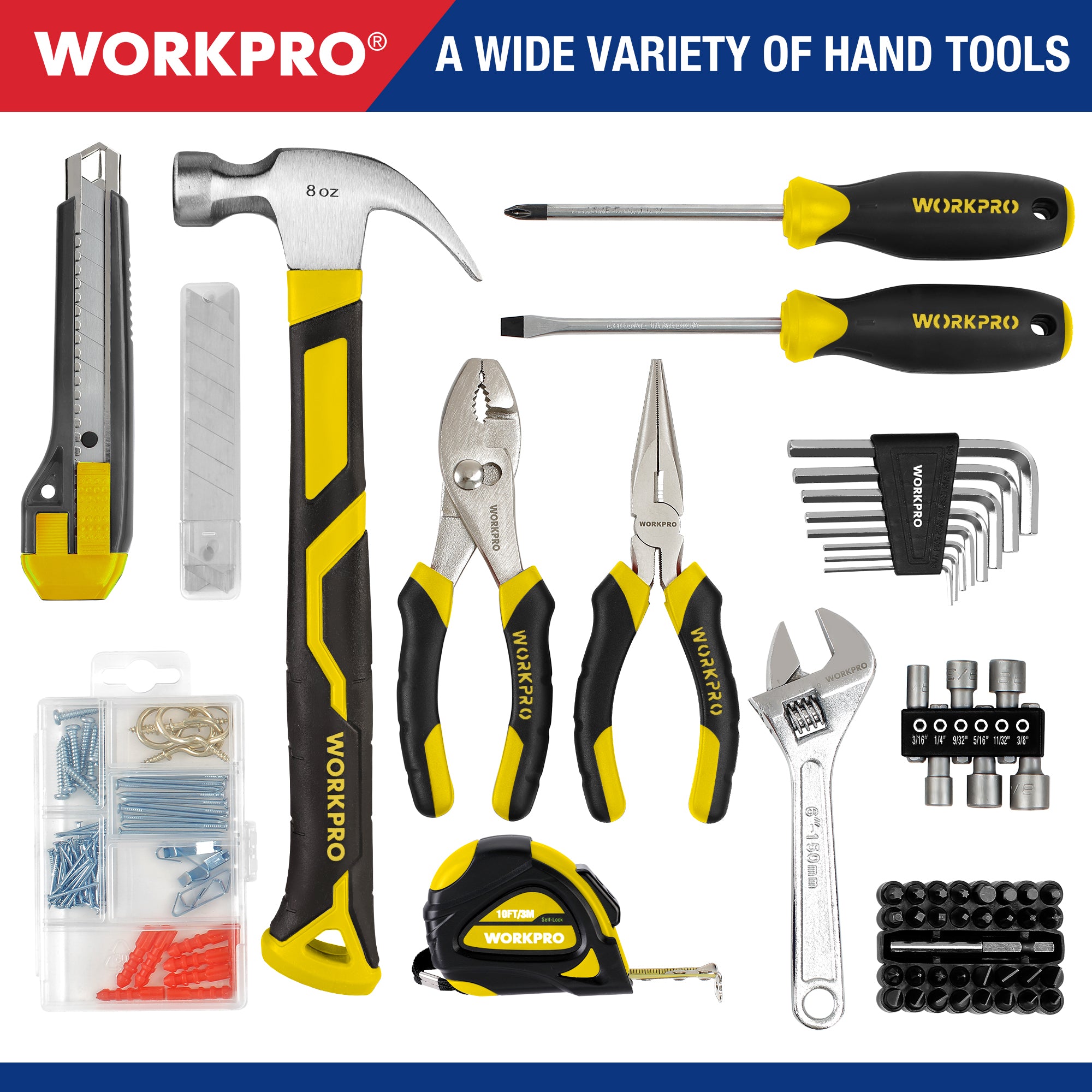 WORKPRO 12V Cordless Drill, Power Tool Set for Home, 177 Pieces Combo Kit with 14-inch Storage Bag and 2000mAh Lithium-Ion Battery & Charger (Yellow) - Image 6