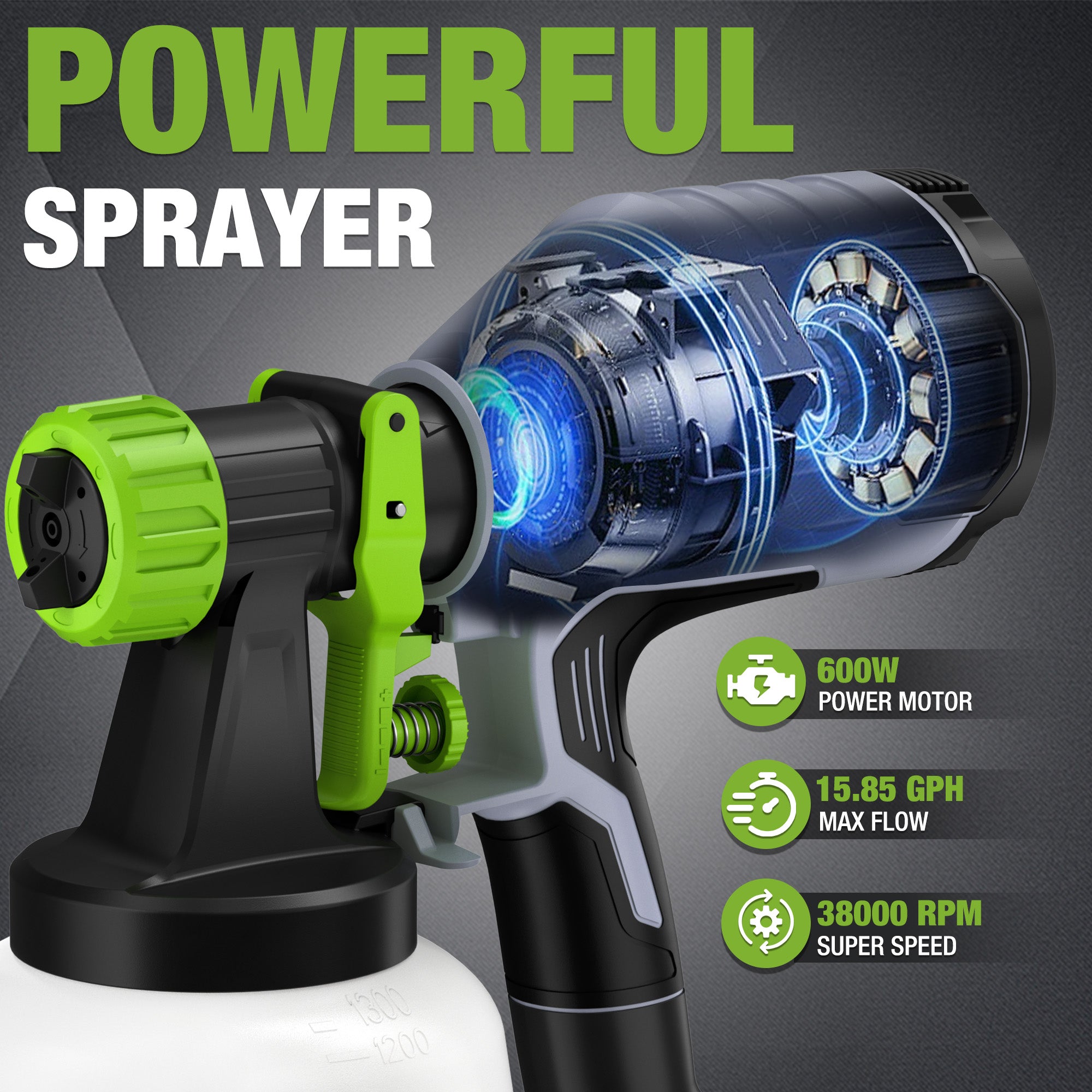 WORKPRO 600W HVLP Paint Sprayer with 4 Nozzles, 3 Spray Patterns & Adjustable Flow - Image 3