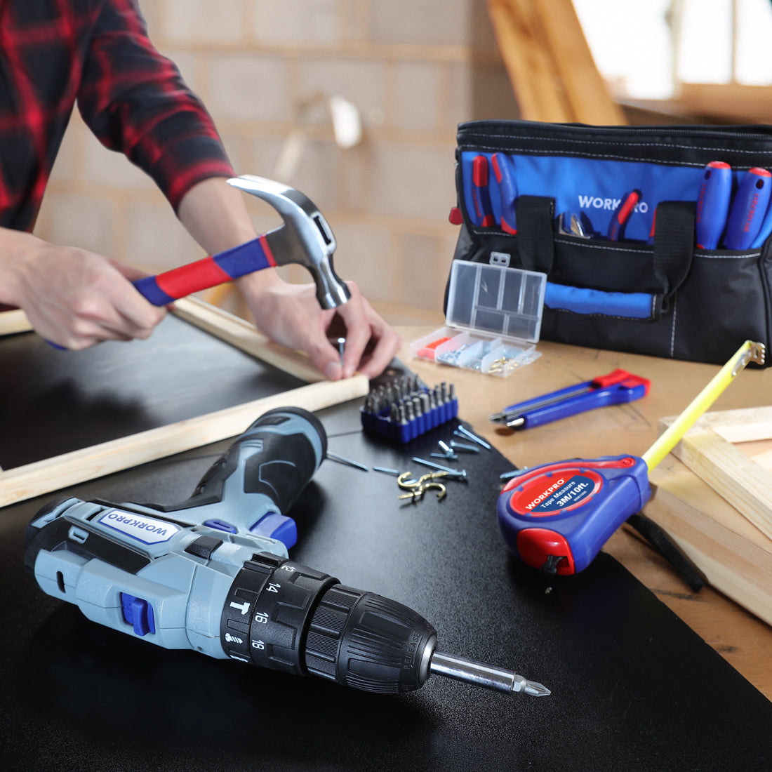 WORKPRO 12V Cordless Drill, Power Tool Set for Home, 177 Pieces Combo Kit with 14-inch Storage Bag and 2000mAh Lithium-Ion Battery & Charger - Image 5