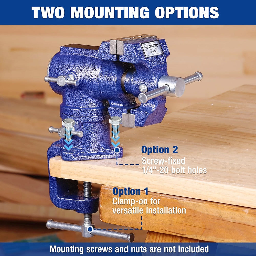 WORKPRO Dual Jaws Table Vise 2.5" & 1.5", 360° Swivel Clamp-On Bench Vise for Woodworking, Metalworking, DIY, Multi-position Small Portable Vise, Mini Vice Clamp for Workbench, Golf Club Regripping - Image 3