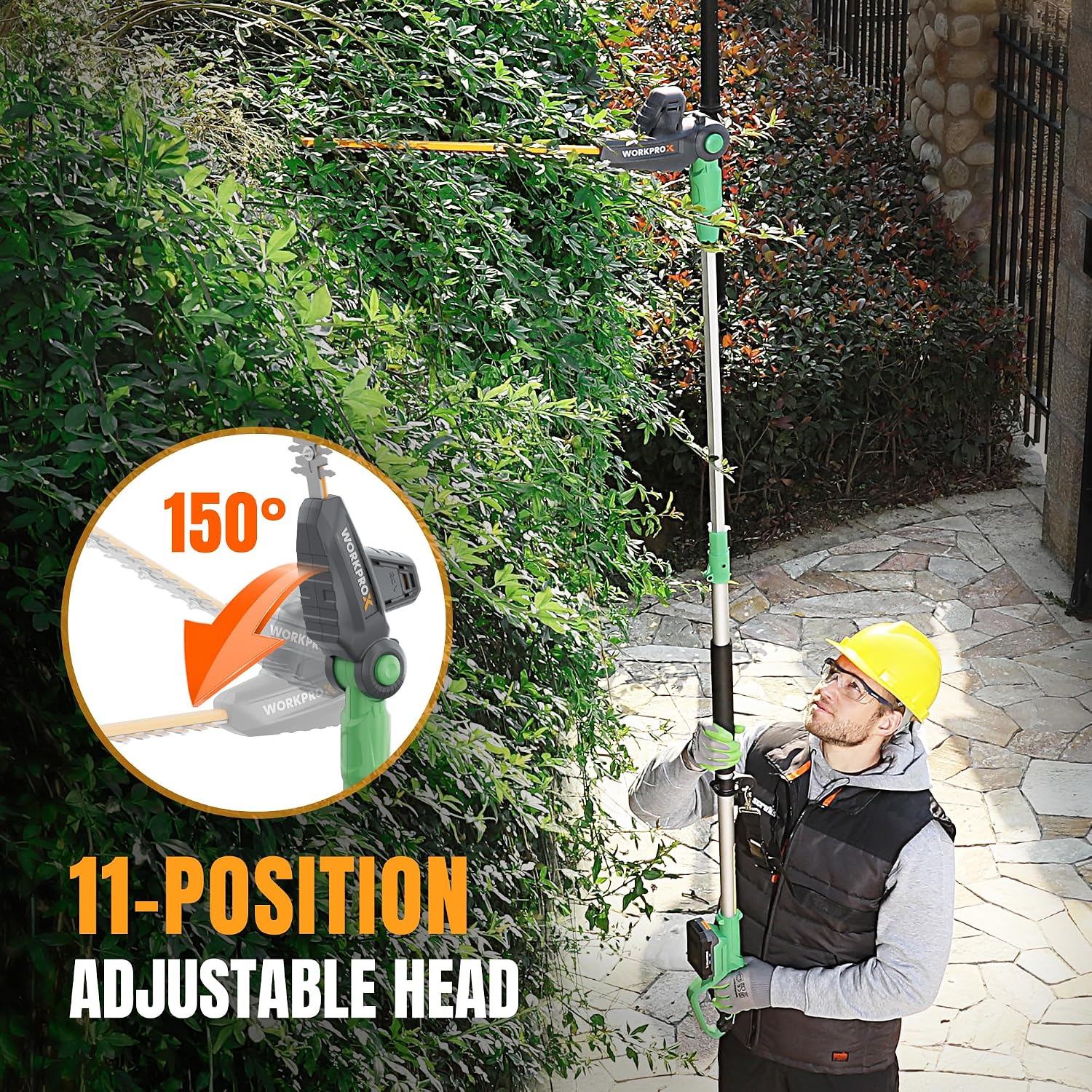 WORKPROX 20V Cordless Pole Hedge Trimmer, 9.2-Feet Reach, 11 Rotating Head - Image 5