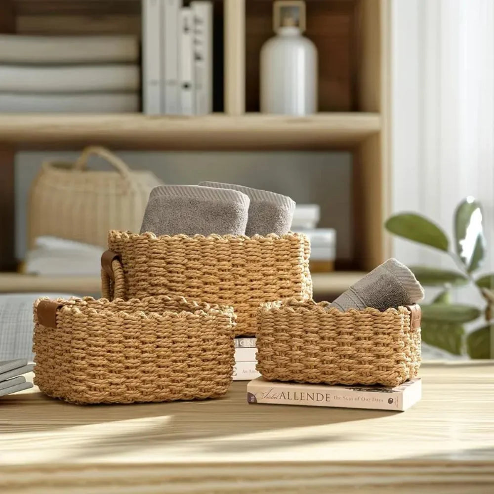 Storage Baskets Handwoven Rattan Set of 3 - Image 2