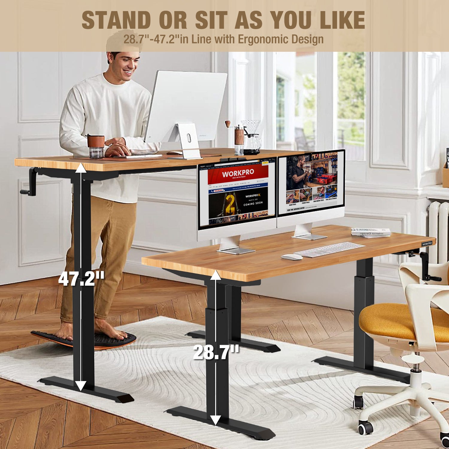 WORKPRO 47.2"×23.6" Adjustable Workbench, Crank Stand Desk, 300LBS Capacity - Image 7