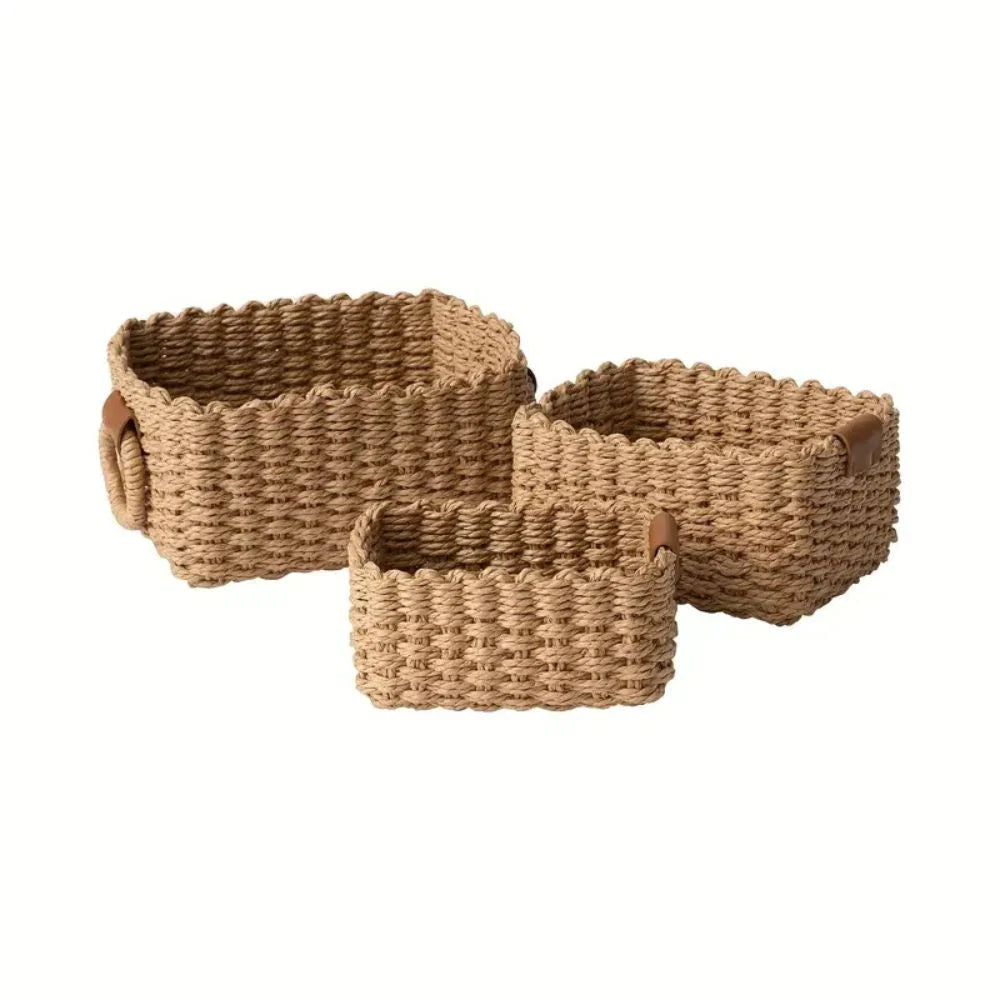Storage Baskets Handwoven Rattan Set of 3 - Image 12